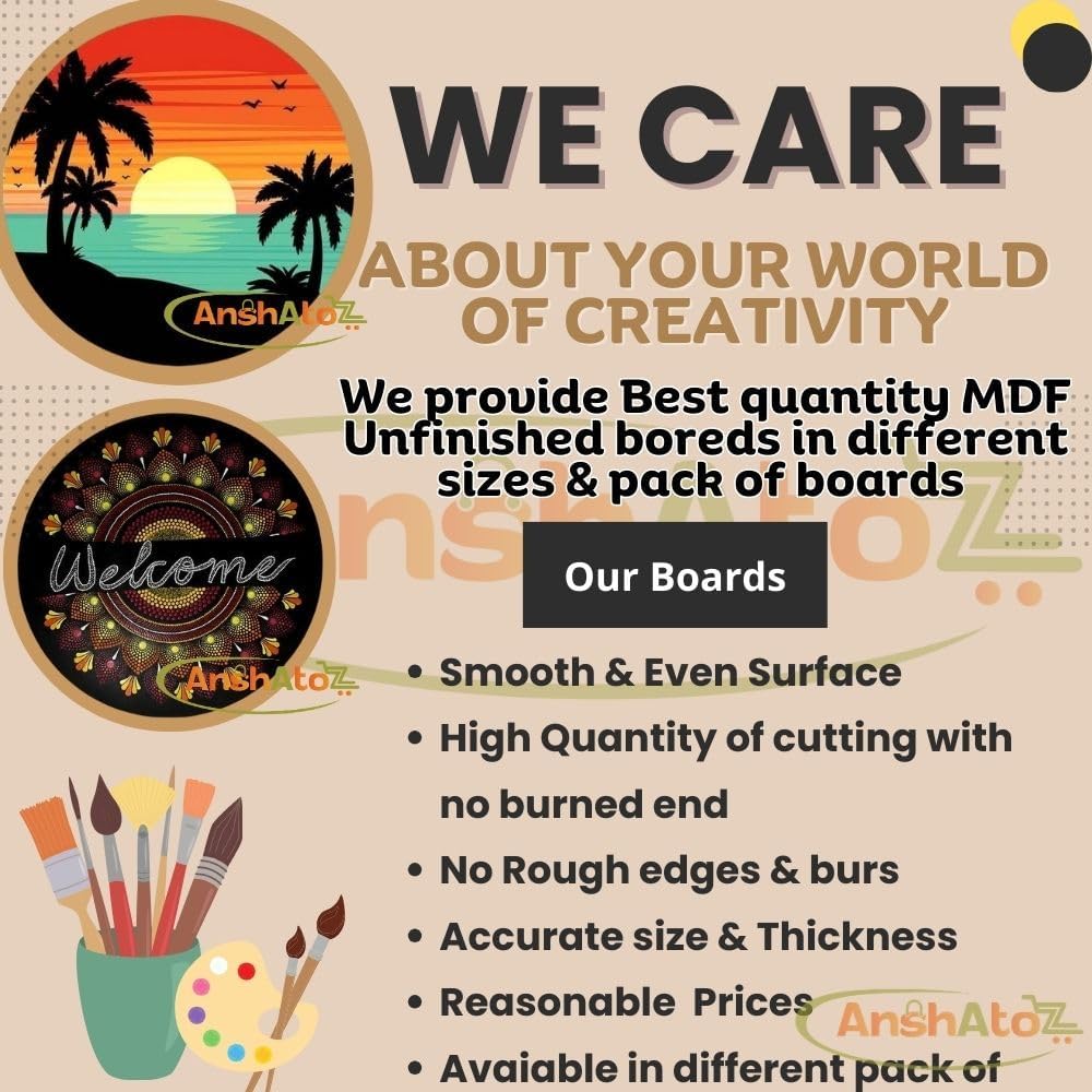 Round Wooden Canvas 8 inch MDF Art Board Sheet 3mm Used for Art, Craft, Painting, Mandala,Resin,Lippan Art, Decoration,Cake Base,Children Creativity DIY Set (Pack of 2)