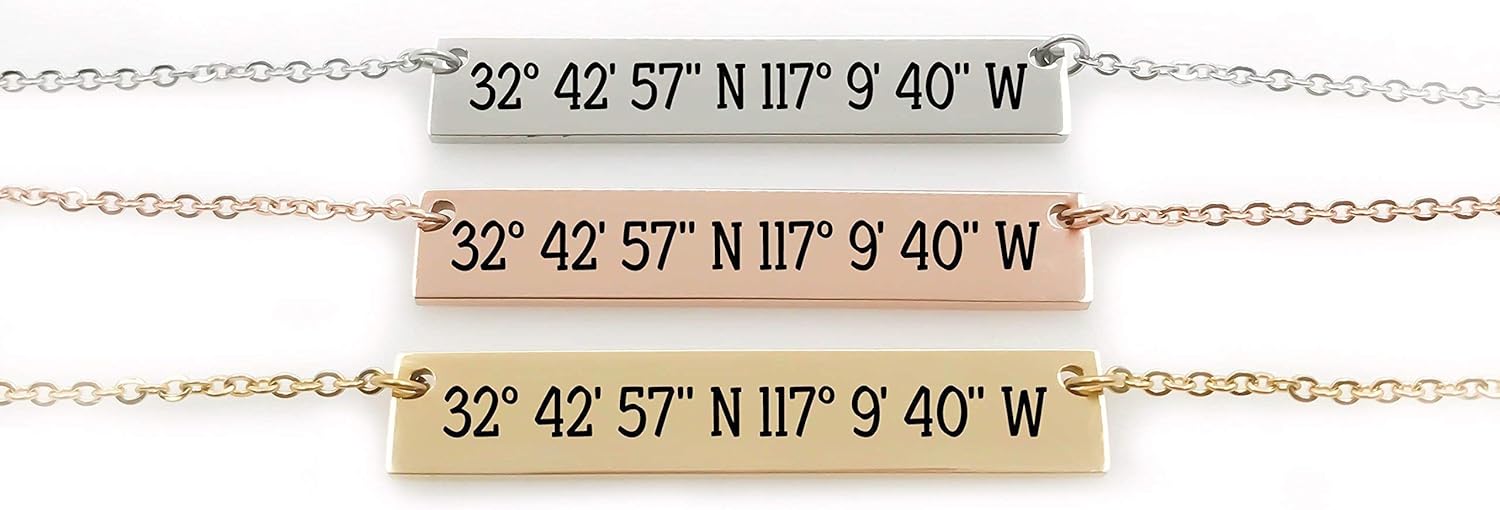Mother's Day Gift GPS Coordinates Bar Necklace - Personalize Silver, Gold, Rose Graduation gift for her, Best friends, Mothers day Long distance State necklace