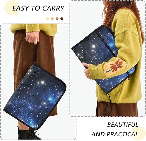 Miniatura 4 de Carpeta de archivos expandible con diseño de estrellas brillantes, color negro, azul y galaxia, estrellas brillantes, con cremallera suave, 13