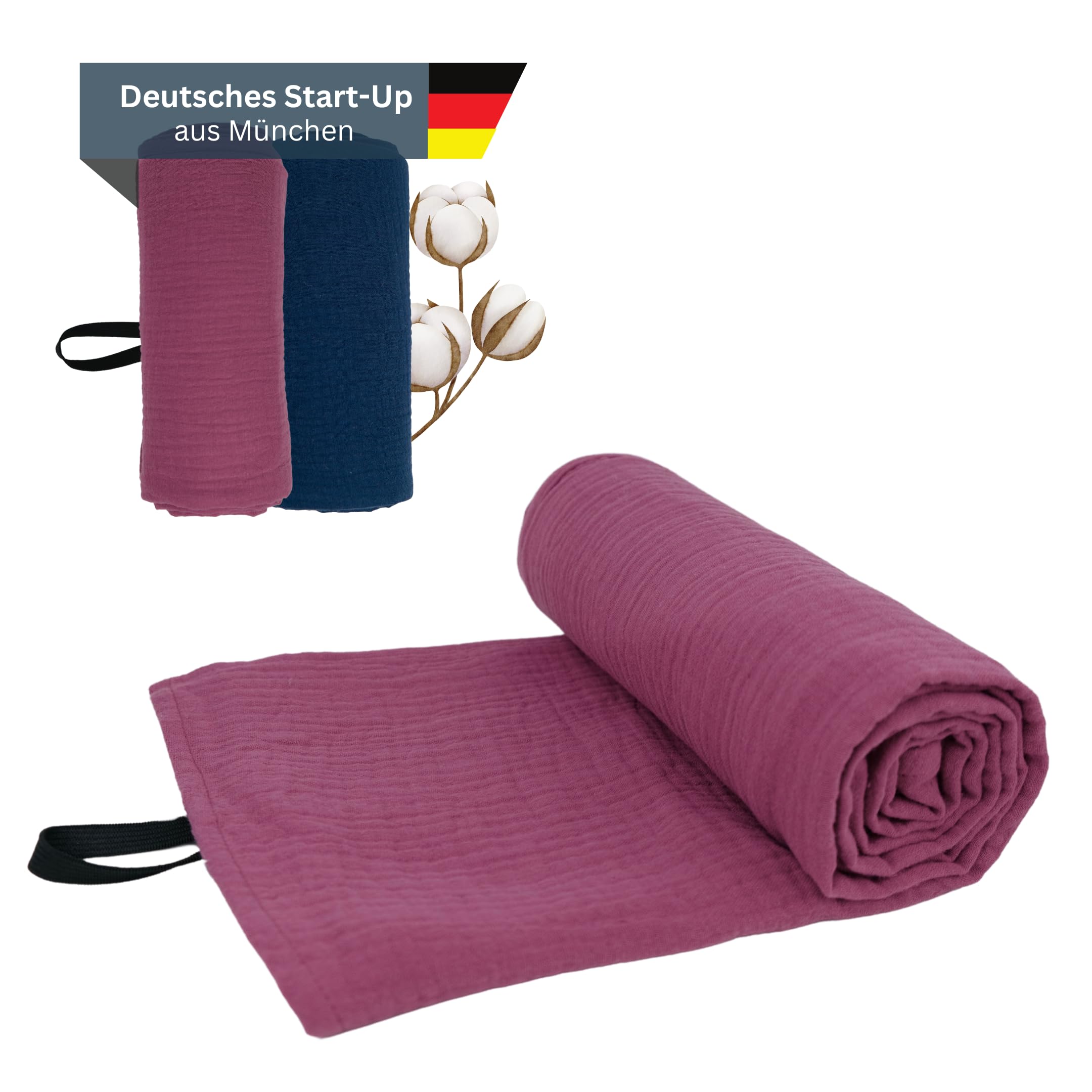 Oeko-TEX, asciugamano da viaggio, 100% cotone, ad asciugatura rapida, prodotto in Germania, ideale per spiaggia, sport, fitness, sauna, campeggio, 140 x 70 cm (rosa bacche)