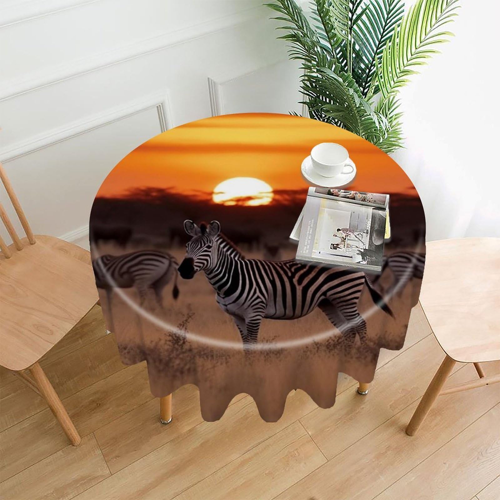 LZQPOEAS Africa Sunset Zebra Tablecloth Decorative Round Table Cloth Wrinkle Resistant Round Tablecloth Washable Circle Table Cover for Kitchen Dining Party Wedding Camping 60 Inch