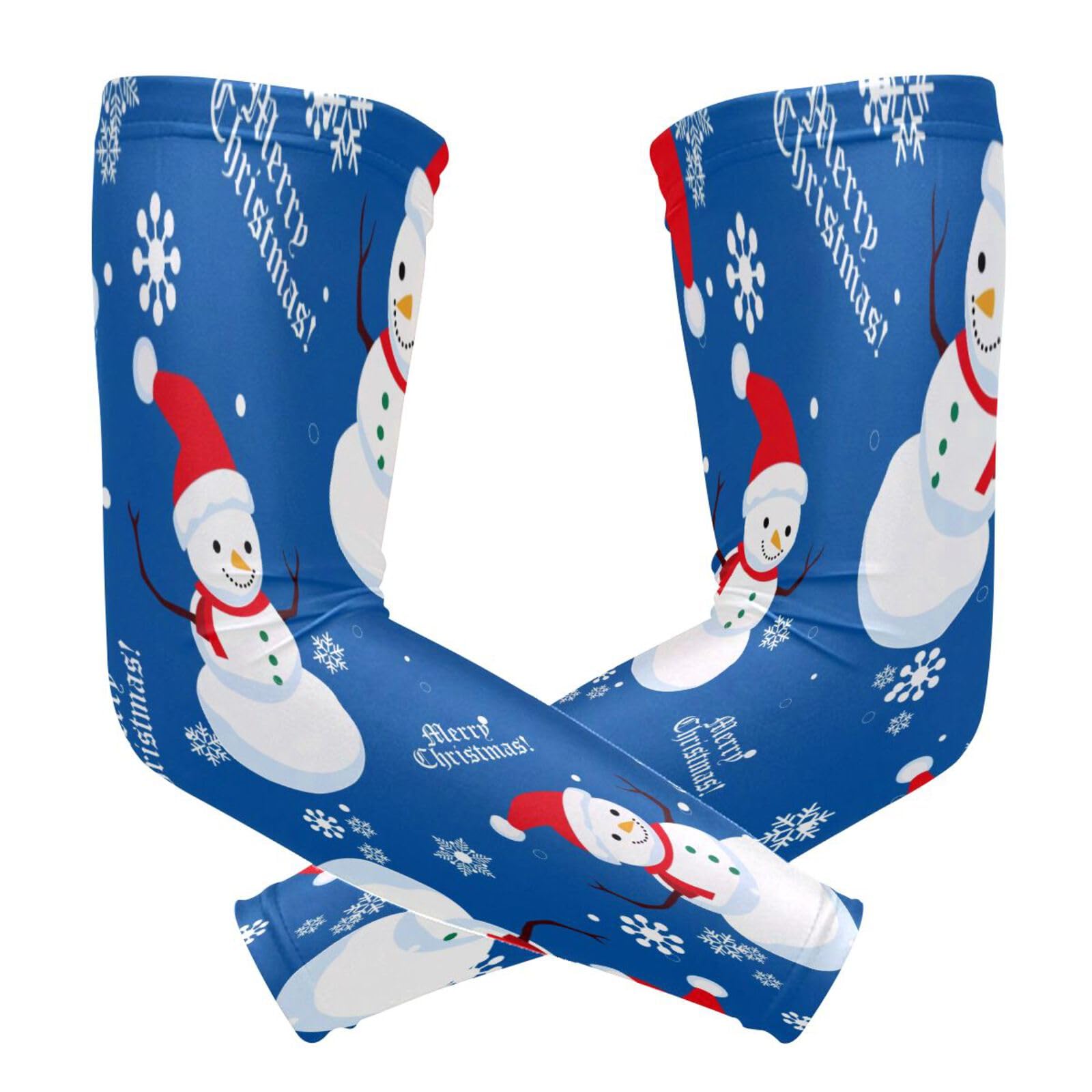 SKYSHU Christmas Snowman 1 Pair UV Sun Protection Arm Sleeves for Men Women Teenager, Tattoo Cover Up, Cooling Sports Compression Arm Sleeve for Basketball Football Golf