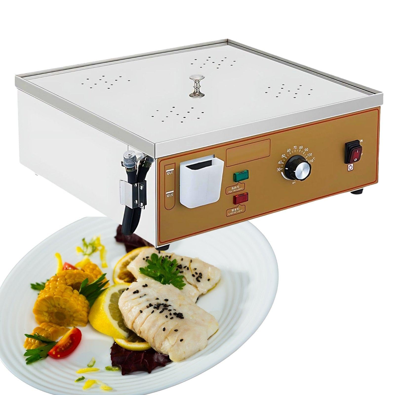 Parowar ze stali nierdzewnej, elektryczny parowar do dim sum (30–110°C) | Szybkie nagrzewanie w 3 minuty, stal nierdzewna, grzałka w kształcie litery U, alarm niskiego poziomu wody, system wodny