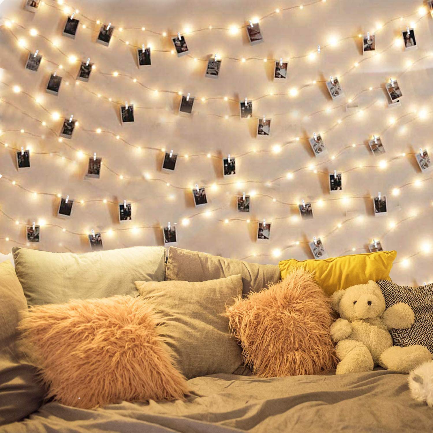 Cadena de luces con clips para fotos, impermeable, 100 luces LED, funciona con pilas, luces parpadeantes de hadas para bodas, fiestas, Navidad, decoración del hogar, luces para colgar
