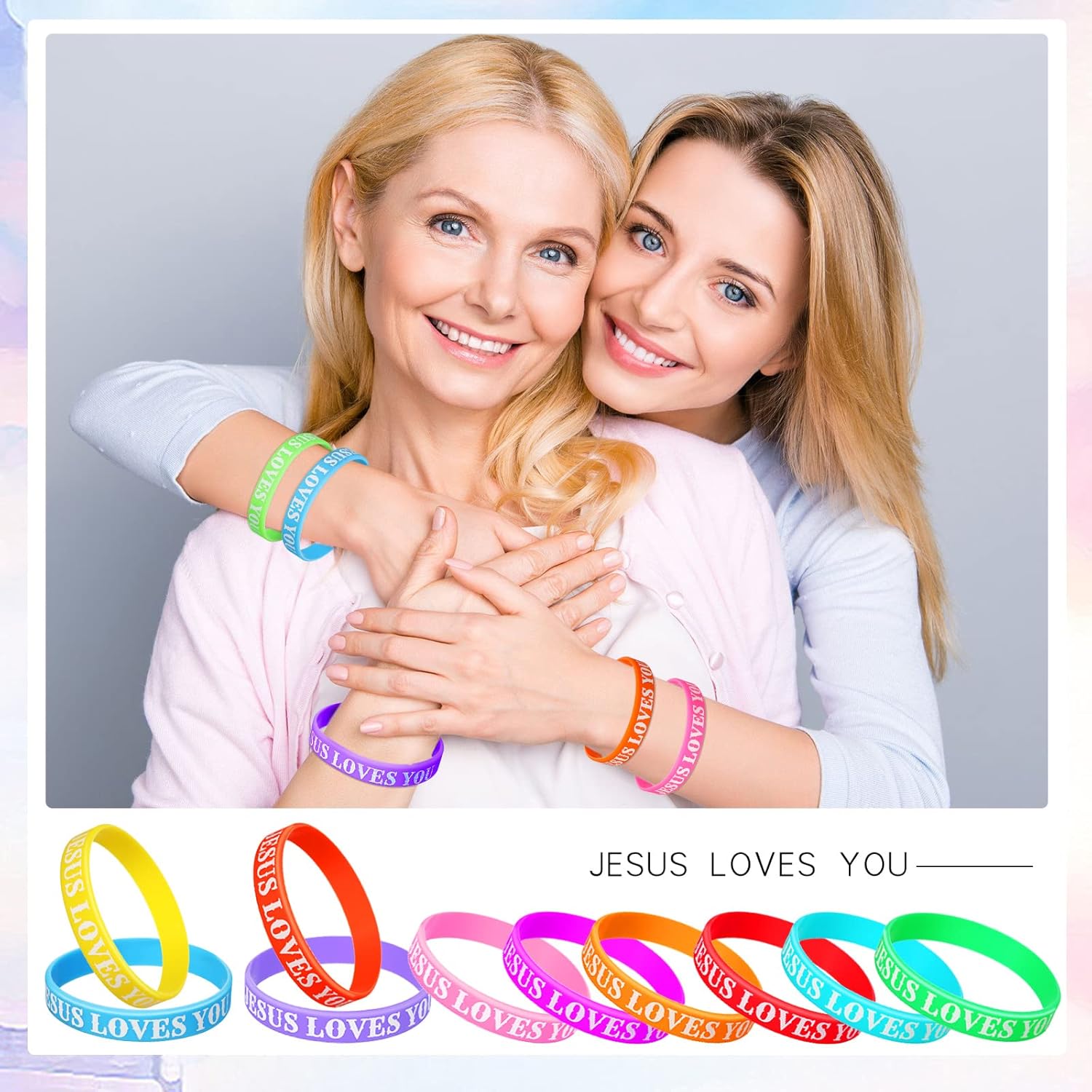 Jerify 200 Pcs Jesus Loves You Silicone Bracelet Summer Wristbands Bulk Bible Verse Rubber Bracelet Religious Colorful Bands for Party Favors Gifts Prizes(Printed) - Image 2