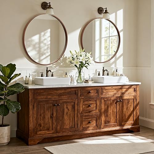 Miniatura 127 de HOMECOOKIN Espejo de pared redondo de 32 pulgadas, espejo circular dorado para baño con marco de metal, espejo dorado redondo para decoración