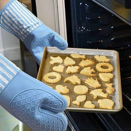 Miniatura 8 de Guantes de horno de silicona resistentes al calor 932  con guantes de cocina impermeables y antideslizantes, juego de 2 guantes de horno extra