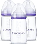 Lansinoh Anti-Colic Baby Bottles for Breastfeeding Babies, 240 ml (8 Ounces), 3 Count, Includes 3 Medium Flow Nipples, Size M