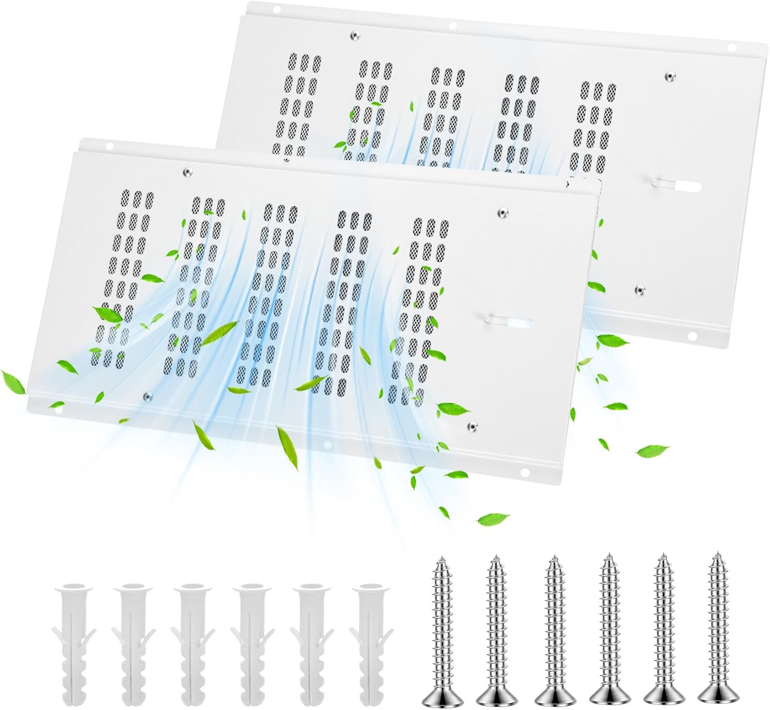 Fancat 16” x 8” Foundation Vent Cover – Crawl Space & Garage Vent with Damper, Reduces Moisture, White, 2-Pack
