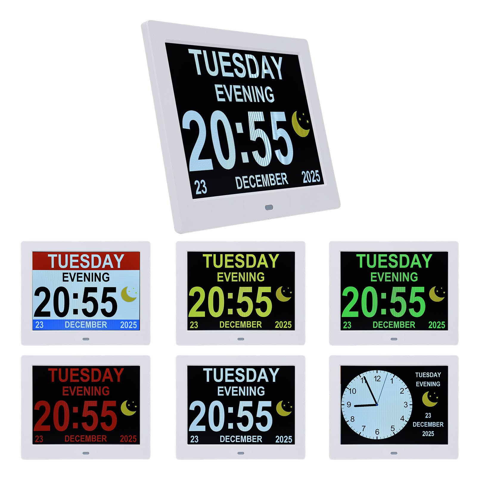 Jiawu Reloj Digital con Pantalla Grande y Fecha y Despertador para Hogares Ocupados, Color Negro, 8 Pulgadas