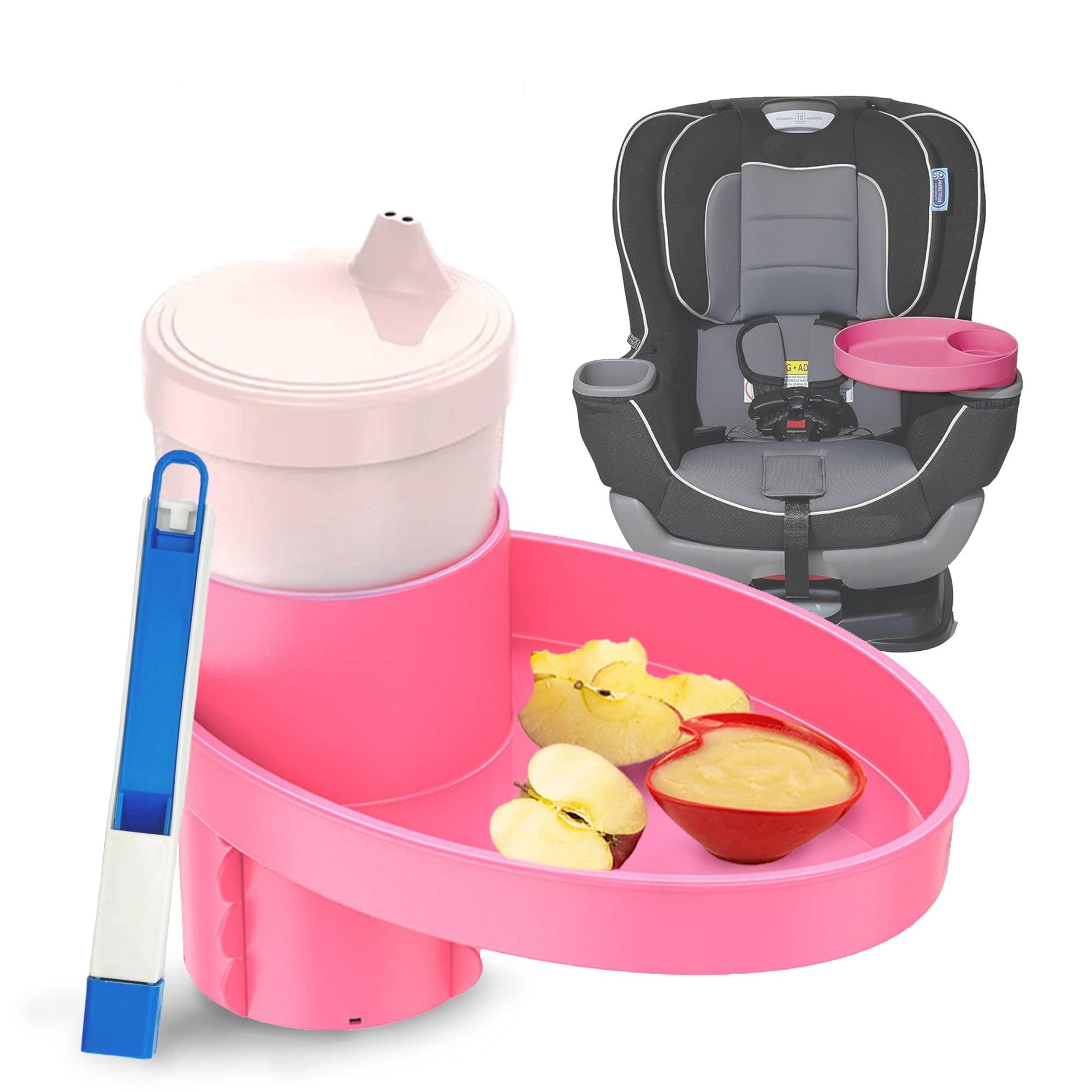 Complete Kids Travel Tray Kit - Easily Expands Cup Holder into 360° Cup & Travel Tray for Kids Car Seat, Booster, and Stroller - Toddler Road Trip