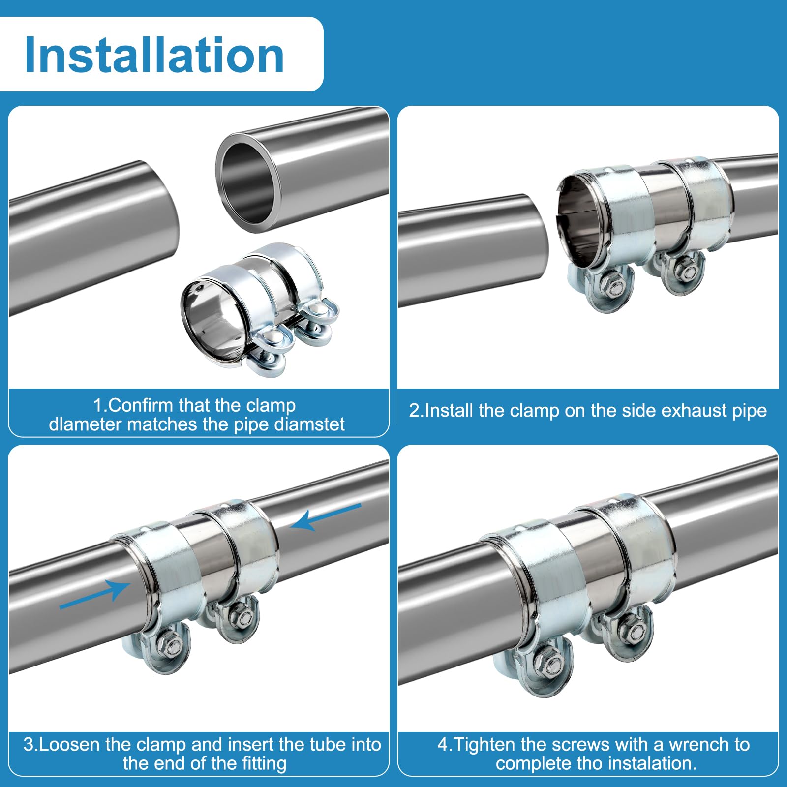 Fascetta Doppia Scarico Acciaio Inox 50/55/60mm - Morsetto Riparazione Universale Per Tubi Di Scarico - Foto 12
