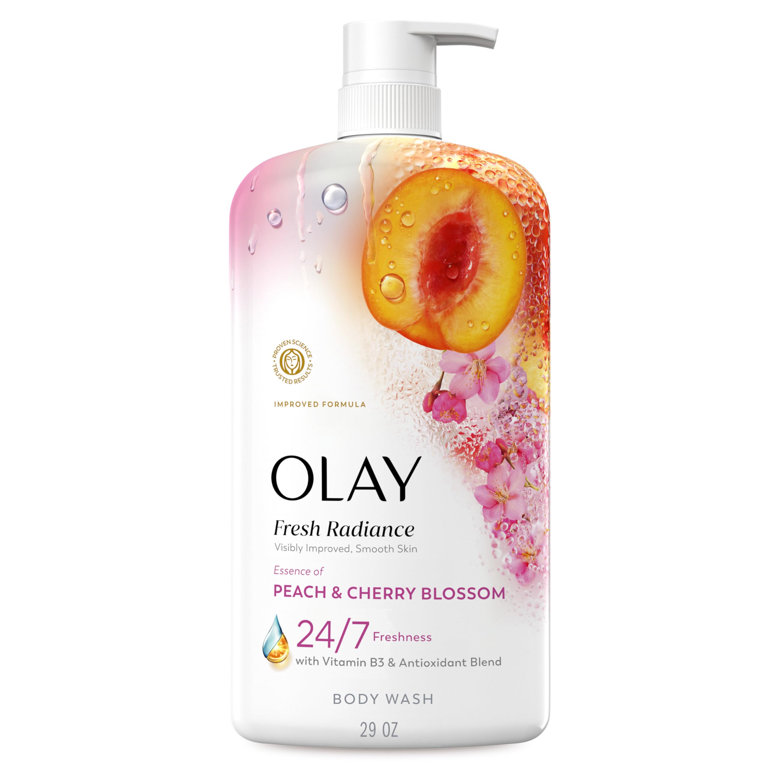 Olay Body Wash for Women Fresh Radiance 24 7 Skin-Loving Freshness Visibly Radiant Plant Based Cleansers Vitamin B3
