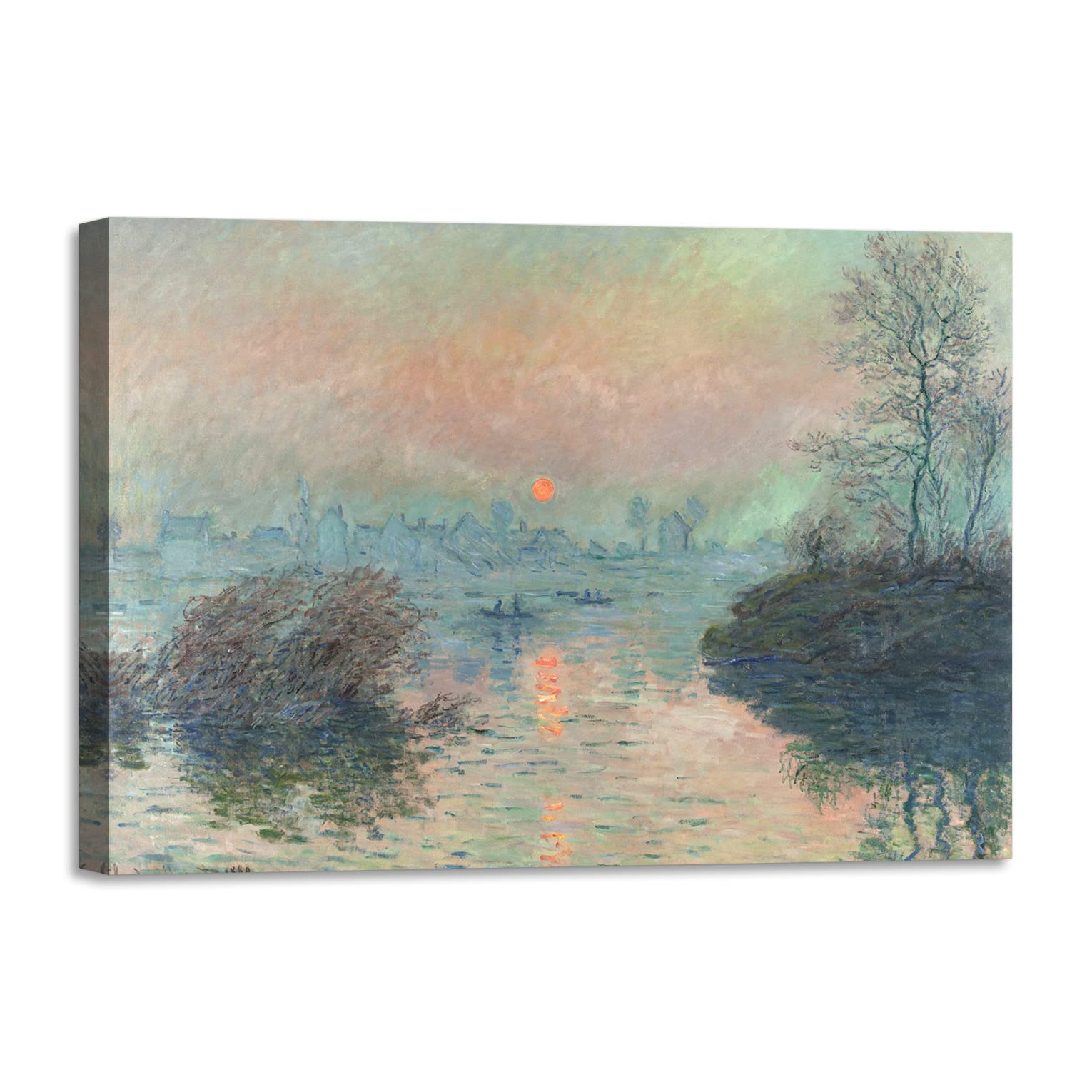 LuxHomeDecor Claude Monet - Sun setting on the Seine at Lavacourt Quadro Stampa su Tela con Telaio in Legno misura 120x90 cm