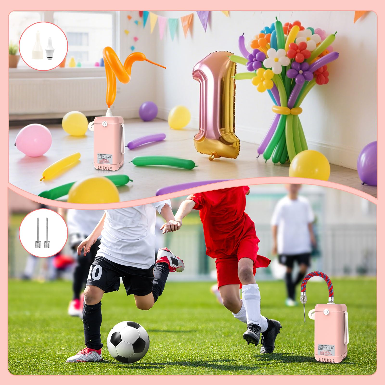 PlusFive Pompa elettrica per palloncini da modellare, pompa per palloncini portatile, con pompa a palloncino, per palloncini lunghi 260 Q, decorazione (rosa)
