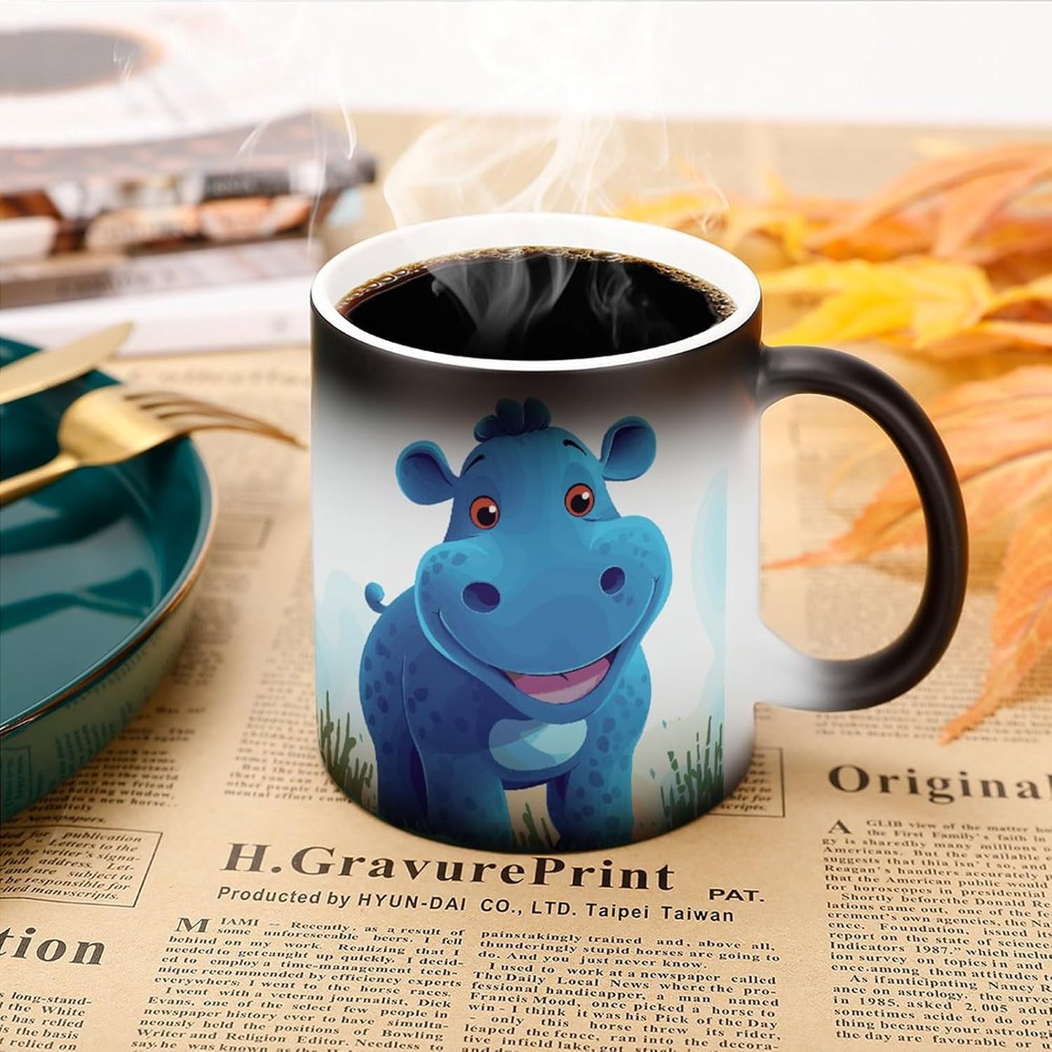 Color Changing Cups,Cute Hippo Printed 11 Oz Ceramic Cups for Birthday Men Women