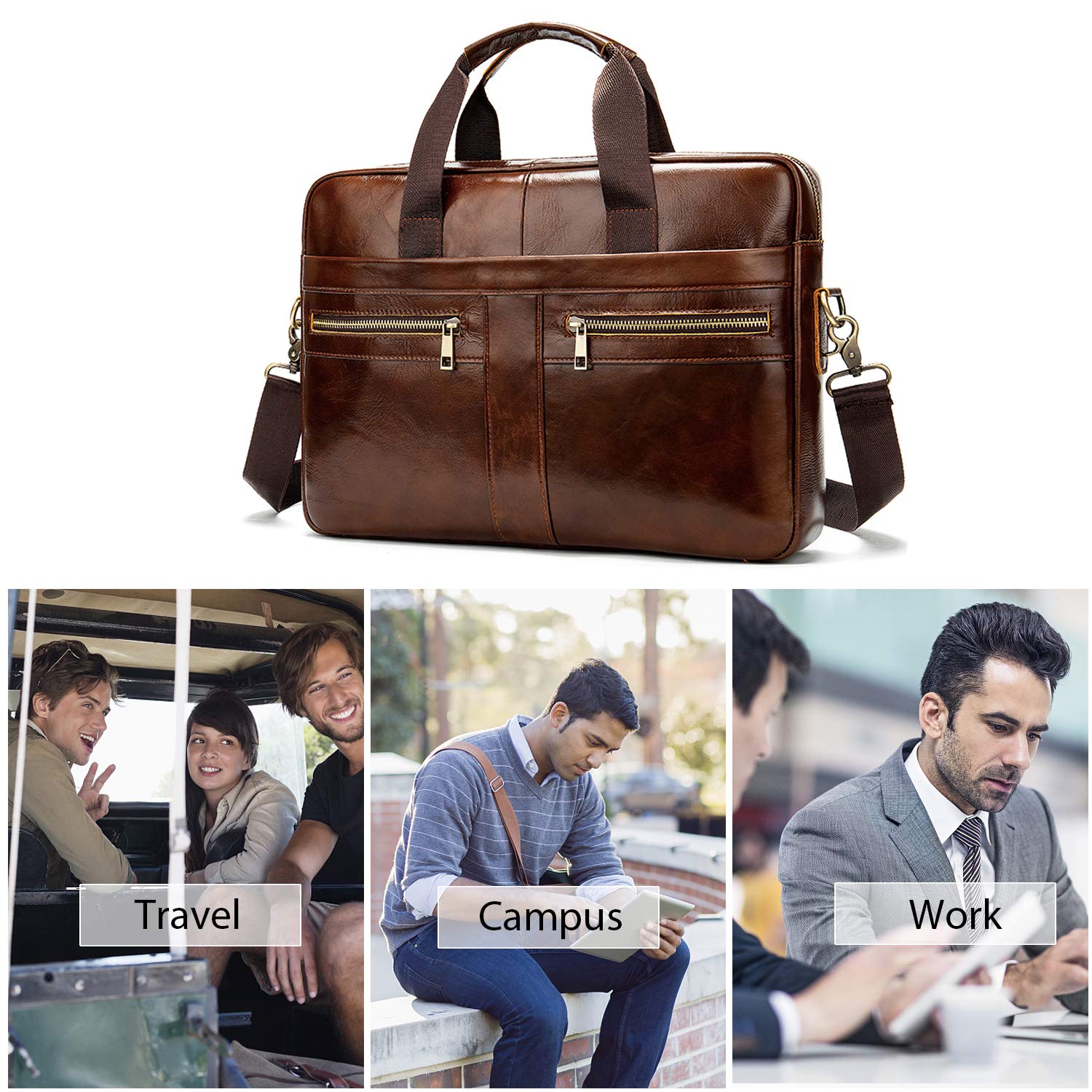 FANDARE Uomo Ventiquattrore Business Borsa a tracolla Pelle borse a spalla Impermeabile Borsetta Crossbody Messenger Bag