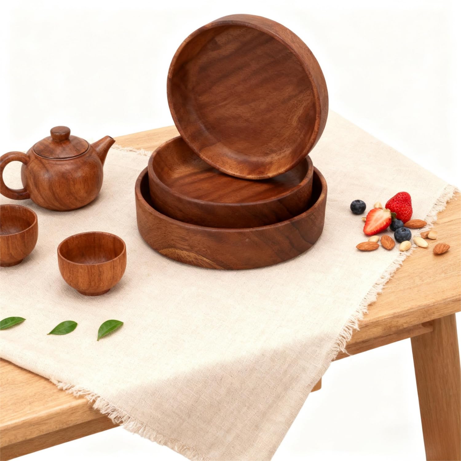 Rustikale Salatschüssel und Servierplatte aus Holz – rundes Tablett für Essen, Hochzeiten und Veranstaltungen – ideal für Obst, Salate, Heimdekoration und Küchenutensilien