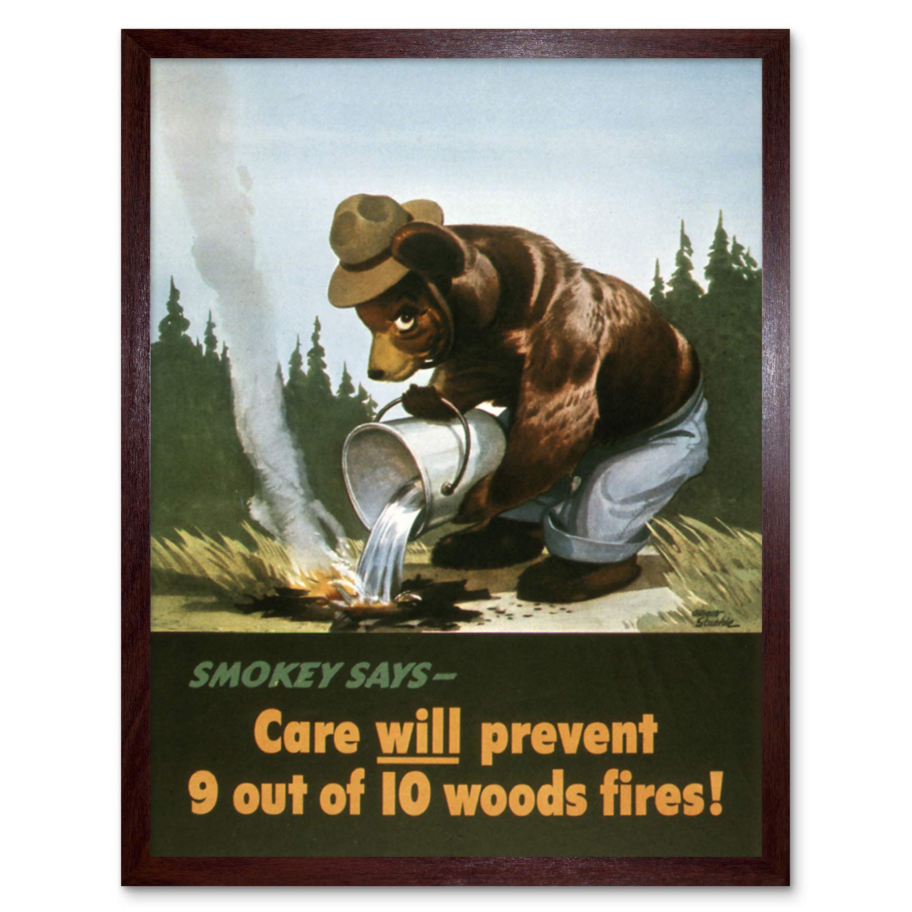 War WWII USA Smokey Bear Prevent Forest Fires Advert Art Print Framed Poster Wall Decor 12x16 inch