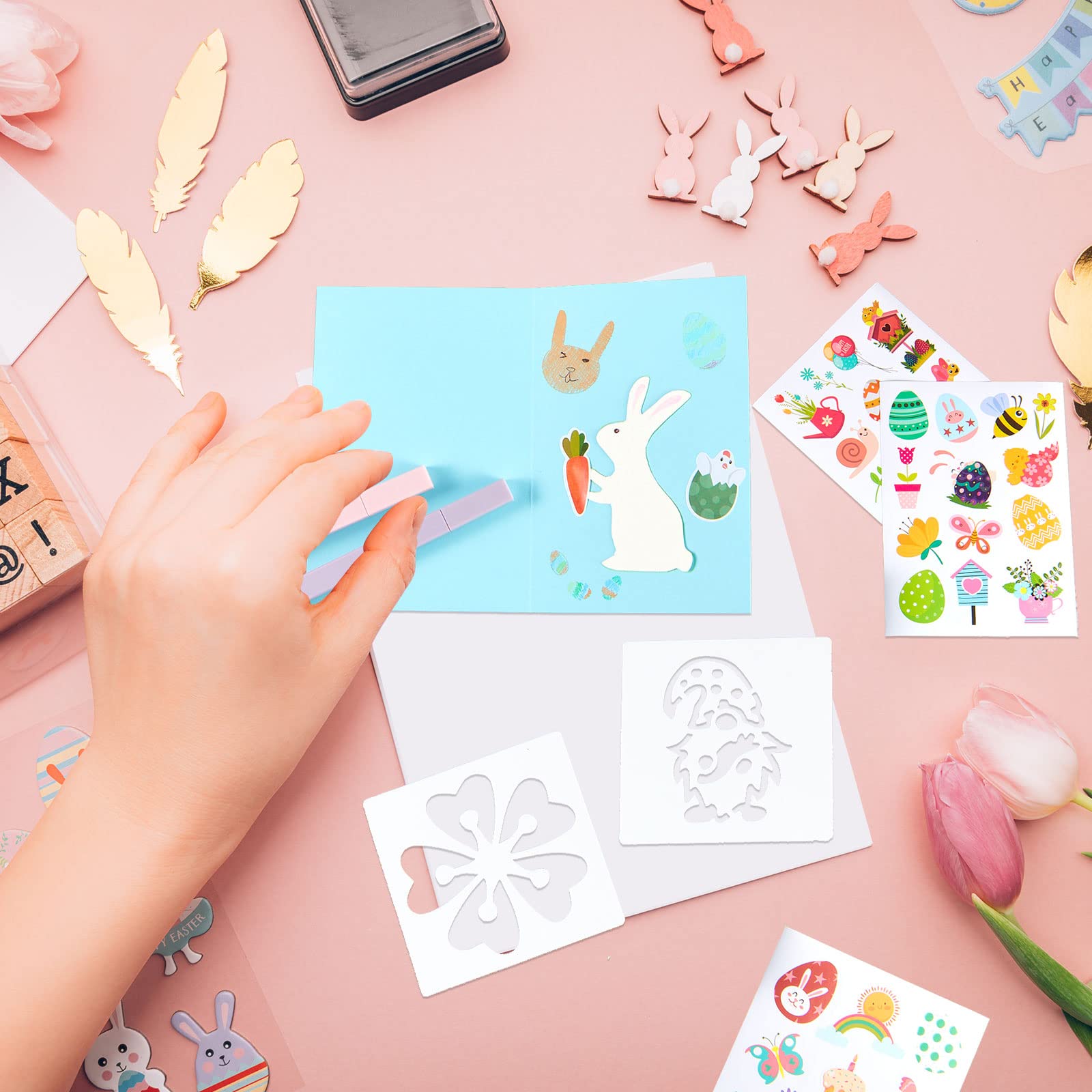 Tenare Kit di Biglietti di Pasqua per Bambini 20 Biglietti di Auguri di Pasqua Vuoti 20 Buste 6 Template di Pasqua per Disegno Adesivi Pasquali Articoli di Artigianato per Pasqua Casa