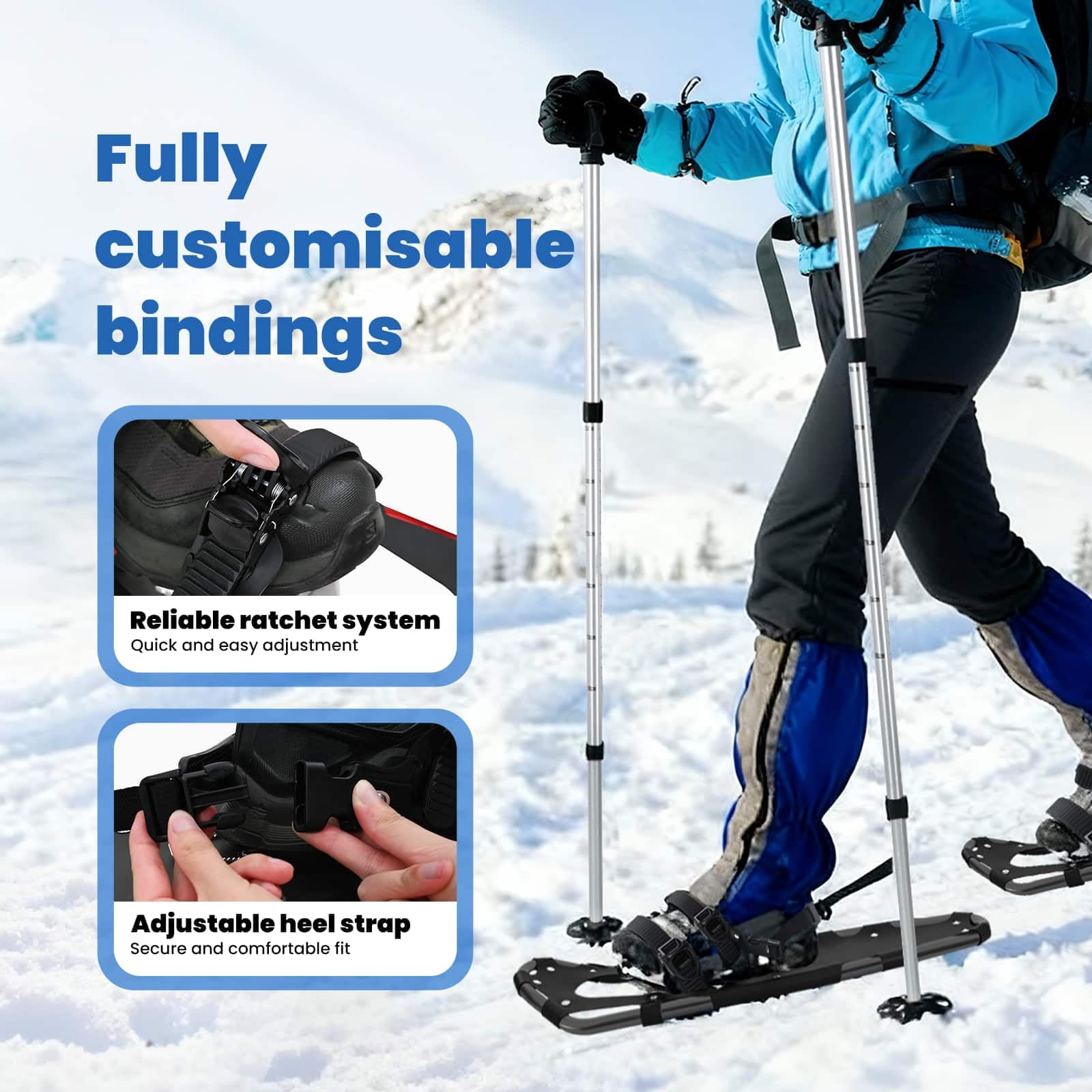 vidaXL Ciaspole 3 in 1 Nero 78,5 x 22 cm Alluminio e HDPE, Ciaspole in alluminio per il giardino, attrezzatura outdoor regolabile, accessori moderni per camminare sulla neve