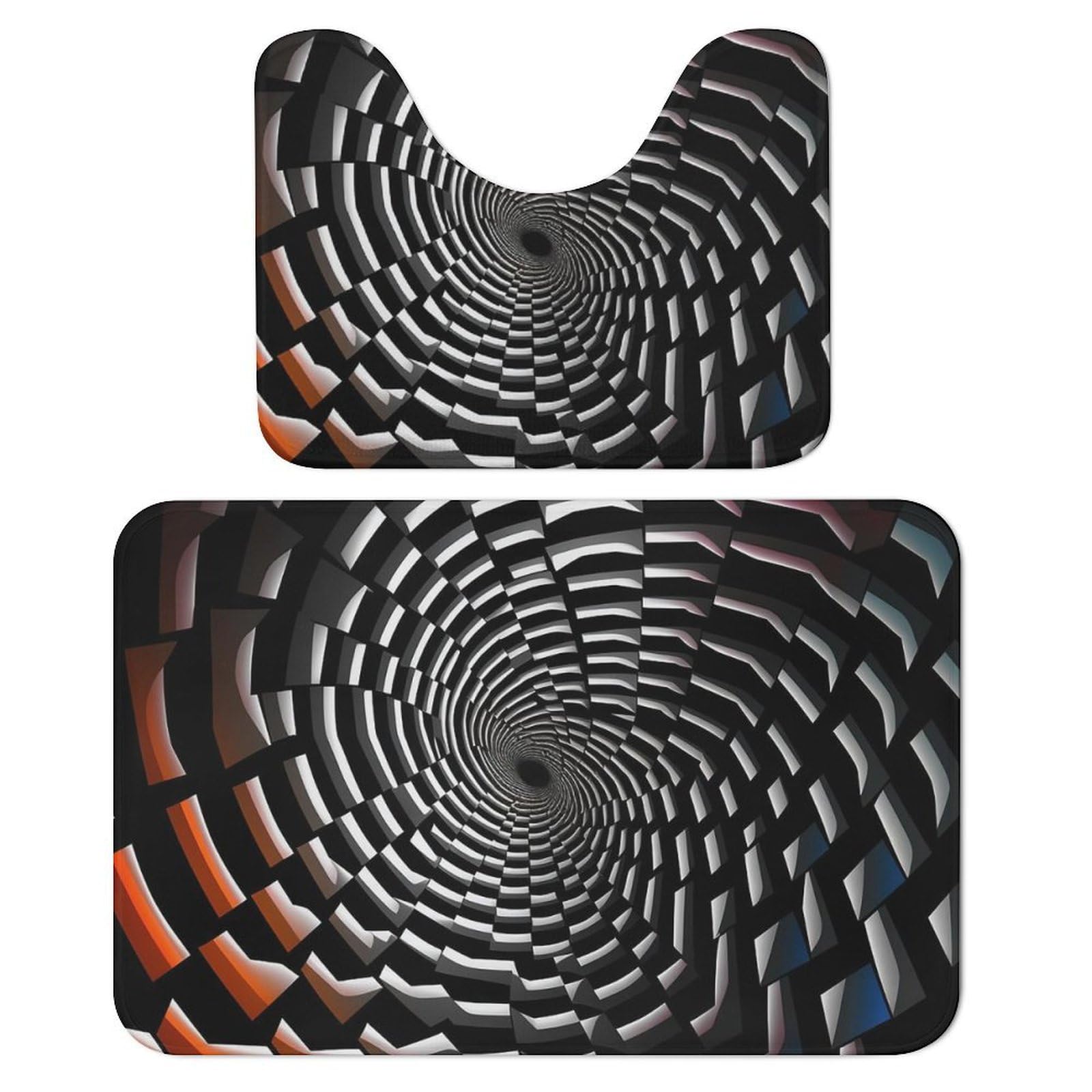 Tapis de bain doux pour baignoire motif illusion d'optique lot de 2 en U