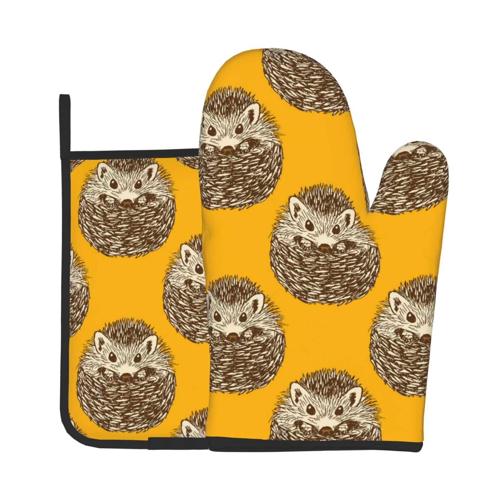 Cute Hedgehog，Oven Mitts and Pot Holders Sets, Kitchen Heat Resistant Oven Golves