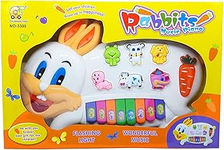 لعبة بيانو موسيقي على شكل ارنب مزود بـ3 أوضاع لأصوات حيوانات وأضواء وامضة وموسيقى رائعة من اجاروال تويز، متعدد الألوان