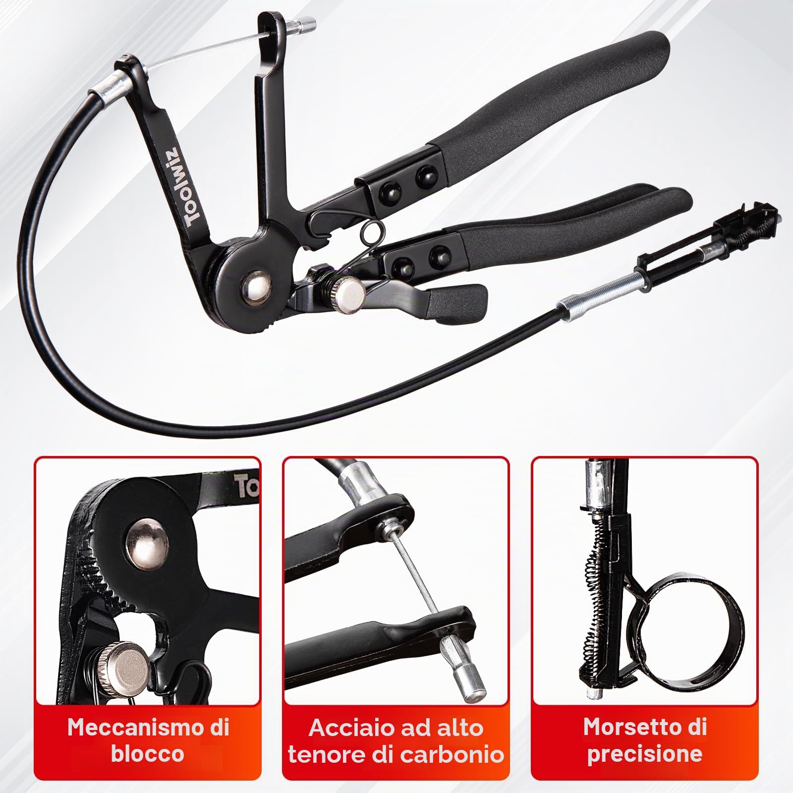 Toolwiz 2 Pezzi Pinza per Fascette Stringitubo, Radiatore Molla Pinze per Fascette Auto, Strumento di Serraggio per Tubo Include Lunga da 68,6cm, e Banda Piatta Attrezzi Officina Auto