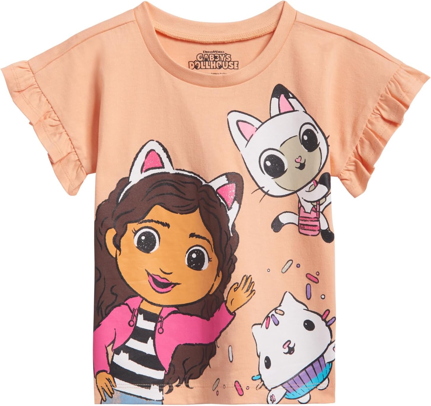 DREAMWORKS GABBY'S DOLLHOUSE Pandy Paws Cakey Cat Girls T-Shirt and Chambray Shorts Outfit Set Toddler to Big Kid - Image 3