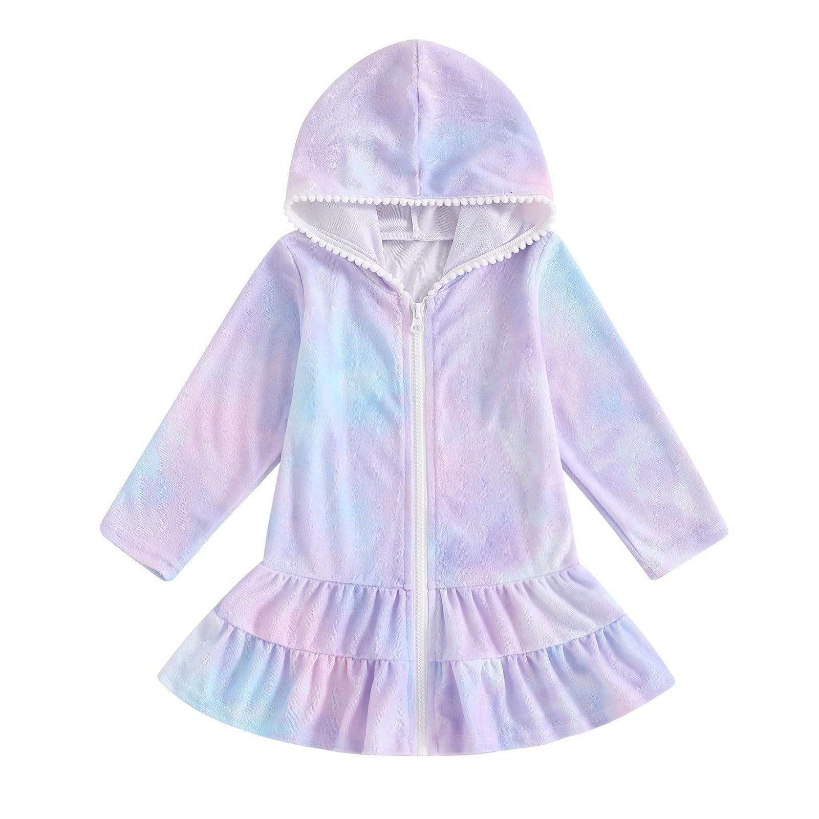 Kids Girl Swim Cover Up Hooded Zip-Up Tie Dye Terry Swimsuit Cover-ups Beach Robe Dress Bathrobe Towel Bathing Suit (Purple, 7-8 Years)