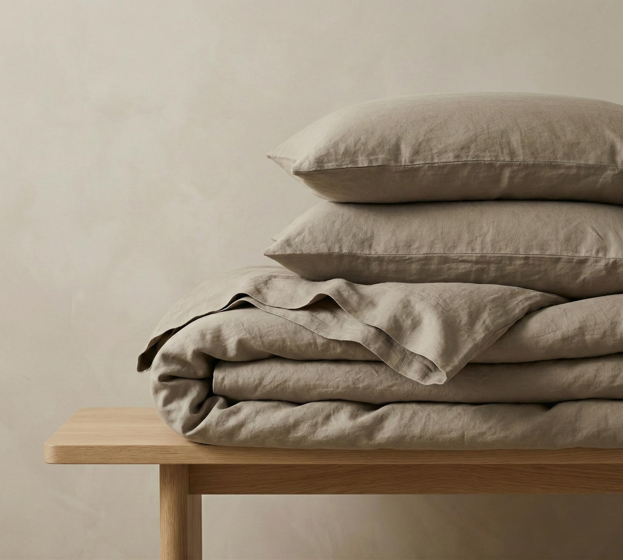 Set Copripiumino - Biancheria da Letto 100% Puro Lino, Comfort Traspirante e Termoregolante, Lusso Fatto a Mano - Beige Naturale, Queen (Standard USA) (223,5 x 228,6 cm)