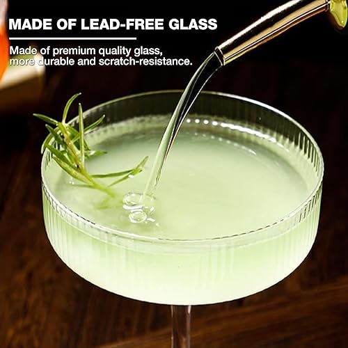 Miniatura 4 de Juego de 4 vasos coupé acanalados, 10 onzas, copa de Martini única, cóctel clásico Galssware, juego de vasos de bar perfectos para cóctel, vino,