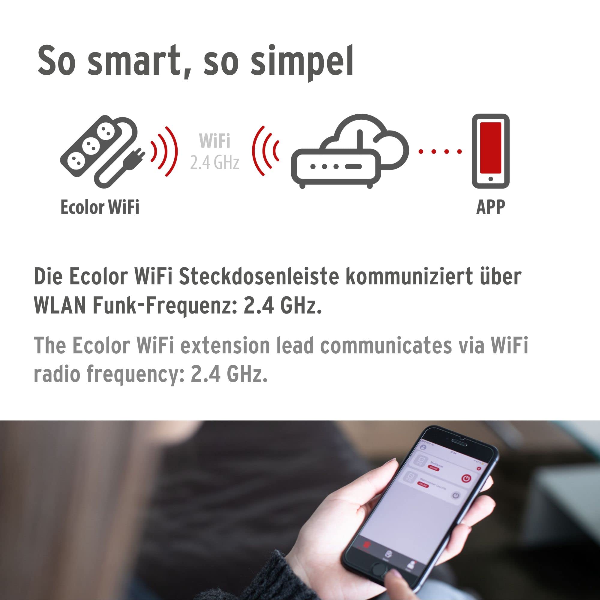 Brennenstuhl Connect Ecolor - Ciabatta elettrica WiFi a 4 vie con 3 canali (3 prese commutabili singolarmente e 1 presa permanente, compatibile con Alexa e Google Assistant, app gratuita)