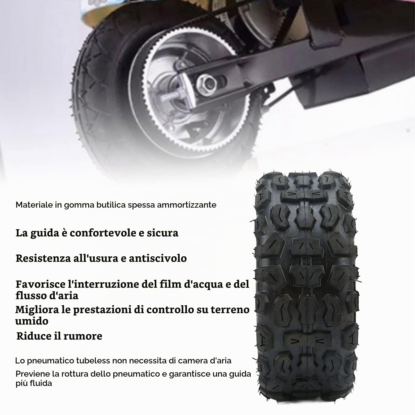 Pneumatico per Scooter Elettrico, 100/65‑6.5 Sostituzione del Pneumatico per Pneumatici Tubeless con Vuoto in Gomma Ispessita Fuoristrada Antiscivolo Anteriore Posteriore per Campo Innevato