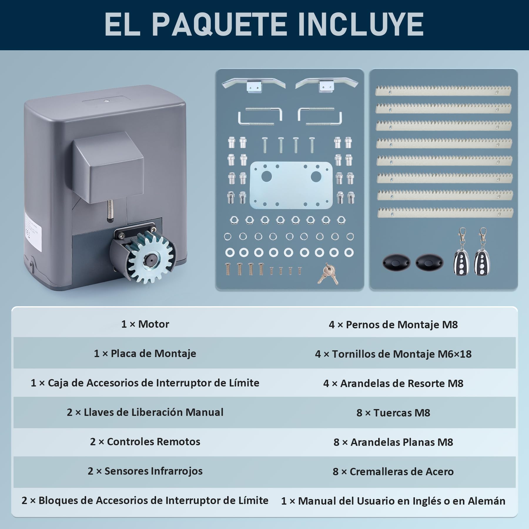 CO-Z 600KG Motores Puertas Correderas 280W Motor Puerta Garaje con 4M Cremallera de Acero, 2 Control Remoto, para Jardín, Garaje