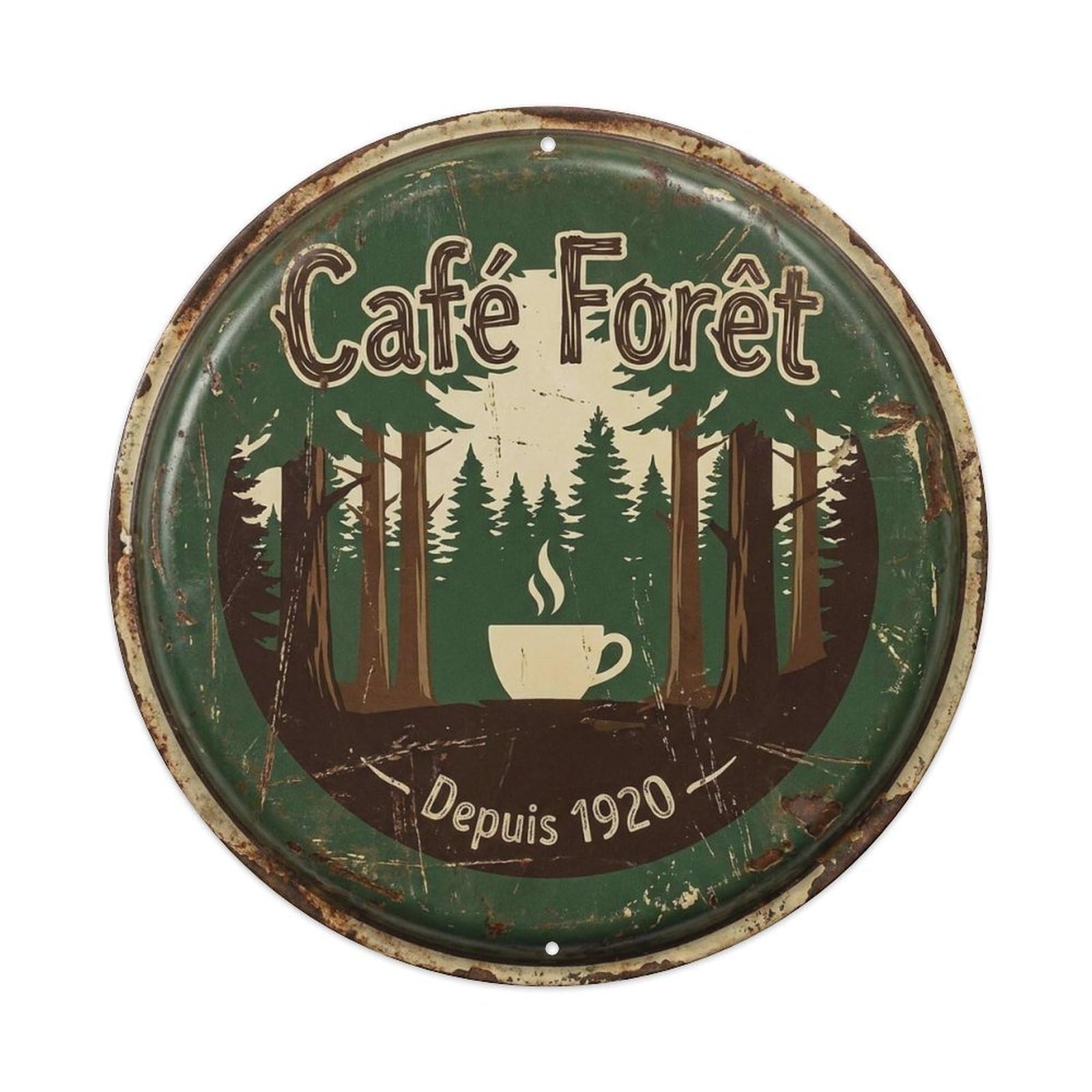 Forest Cappuccino Trees Coffeehouse Still Life Cafe Metal Tin Sign Plaque Wall Decor for Cafe, Man Cave, Club Bar, Office, Home Garden Round Metal Poster 8x8Inch