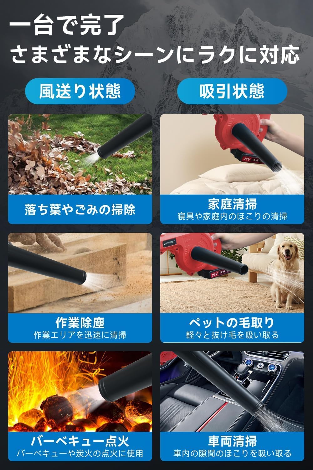 Amazon.co.jp: ブロワー 充電式ブロワ ブロアー 1台2役 大容量