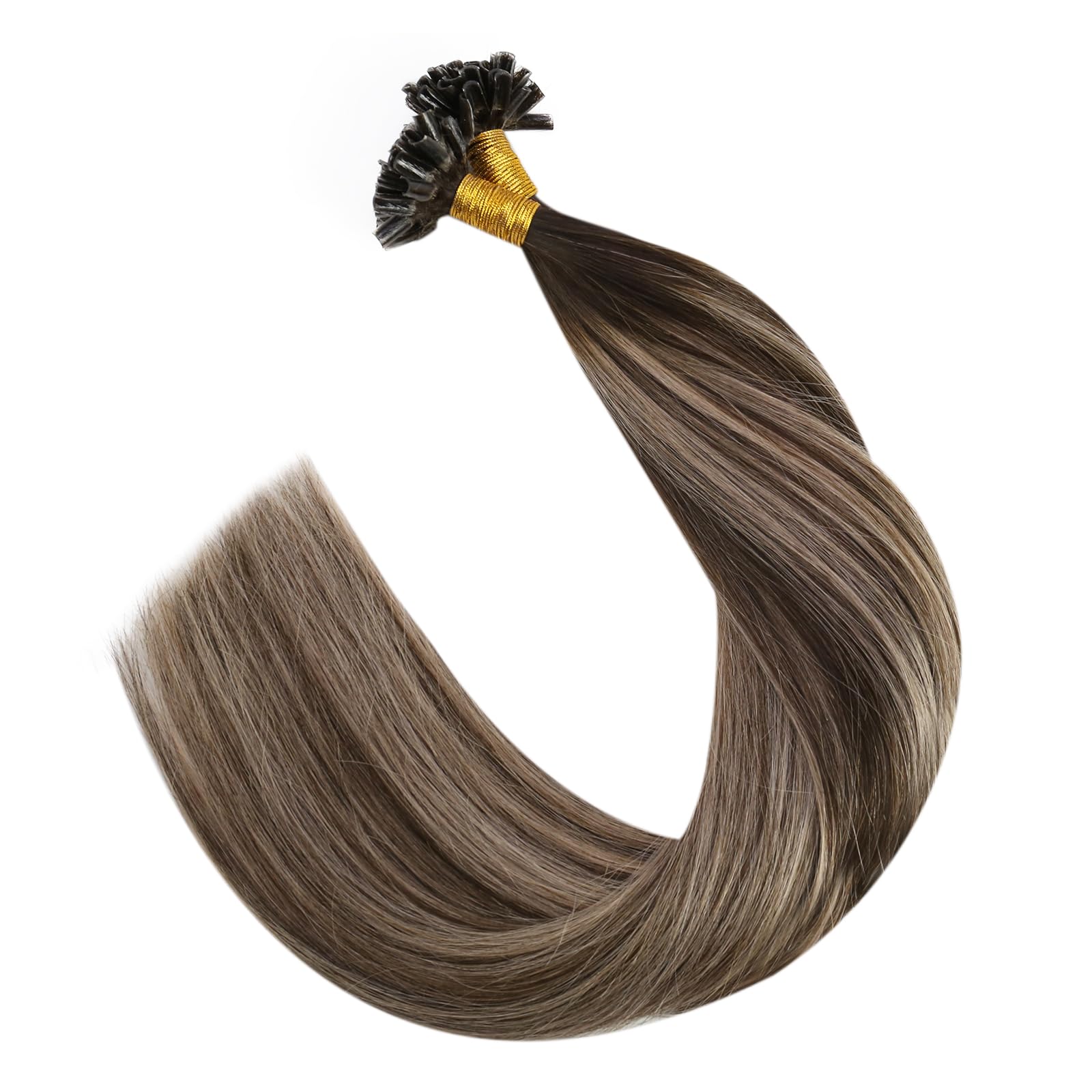 Ugeat Przedłużanie Włosów Keratyna Utip, Włosy Ludzkie, Balayage Ciemny Brąz, 35cm 50 sztuk 50g, Przedłużanie Włosów U Tip Popielaty Brąz, Remy Naturalne Proste