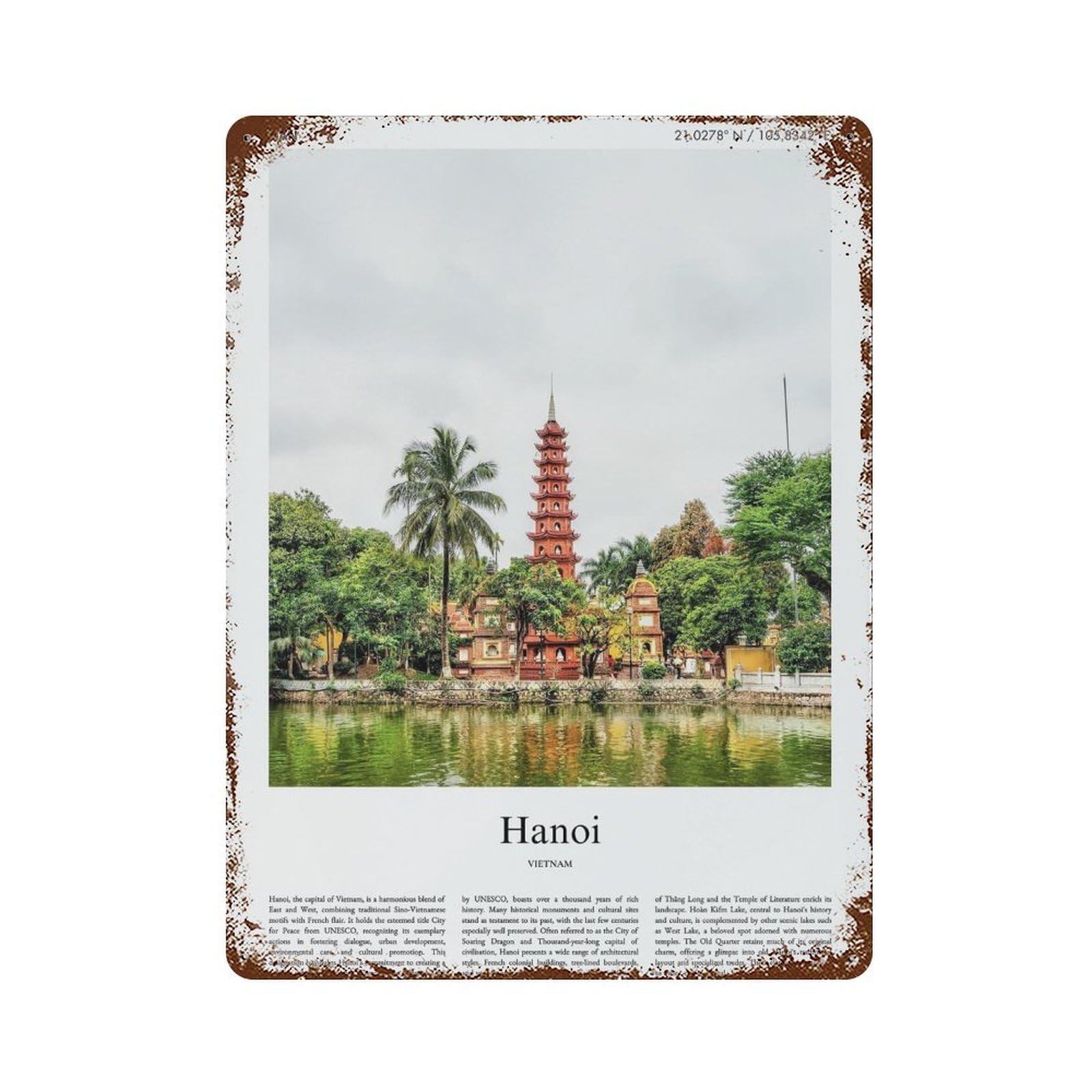 xiaoxiaoshen Hanoi Vietnam City Scenery Wall Decor Art Metal Tin Poster Modern Home Decor Art Home Bar Shop Decorations Vintage Sign 40x30cm