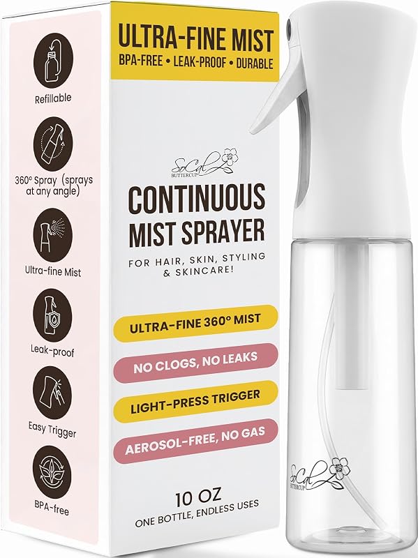 Frasco spray contínuo SoCal Buttercup para cabelo, névoa fina, 300 mL, branco, SB-MSB-WH-10.1