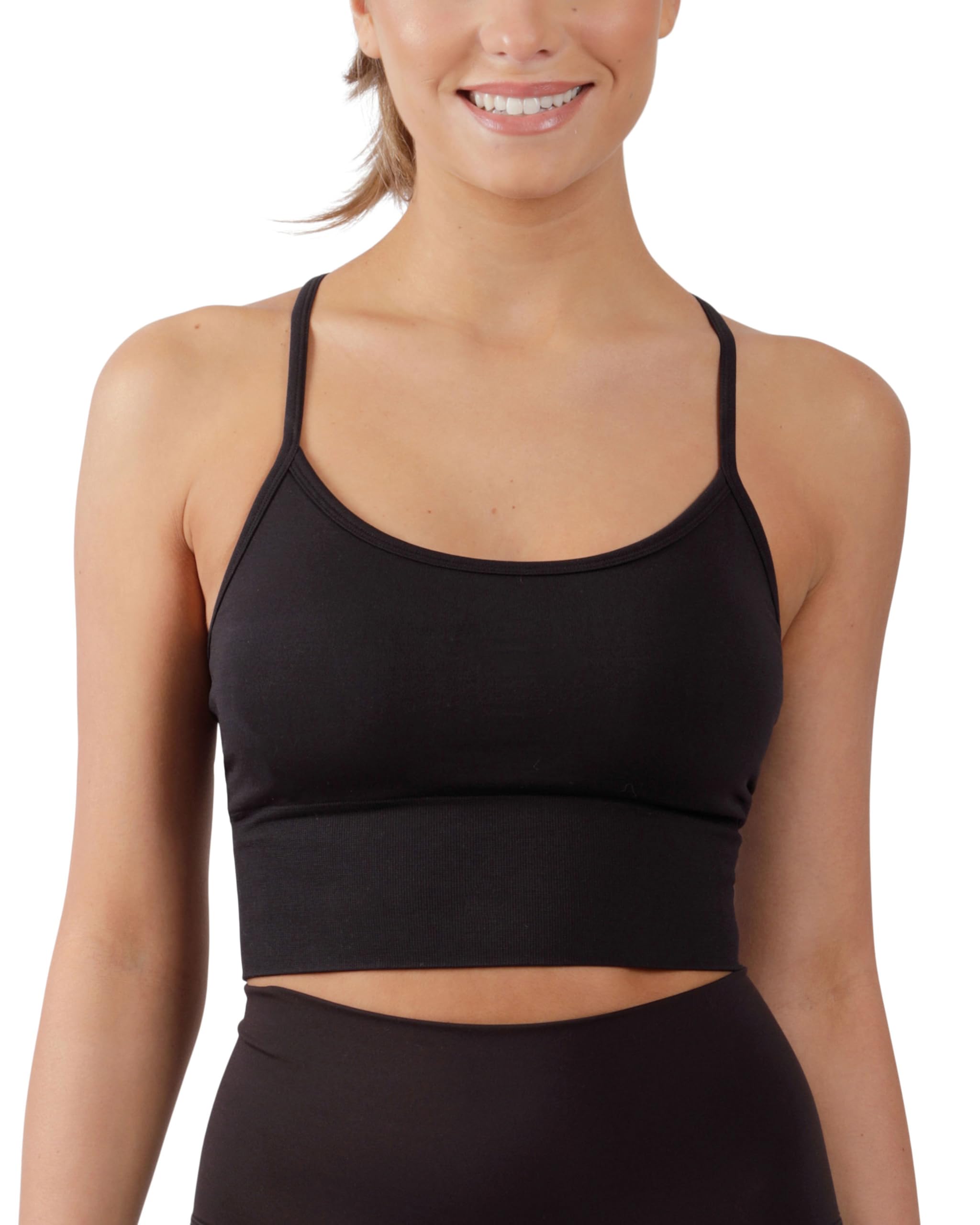 90 Degree By Reflex Womens Seamless Cami Longline Bra - Round Neck Workout Racerback Tank Top