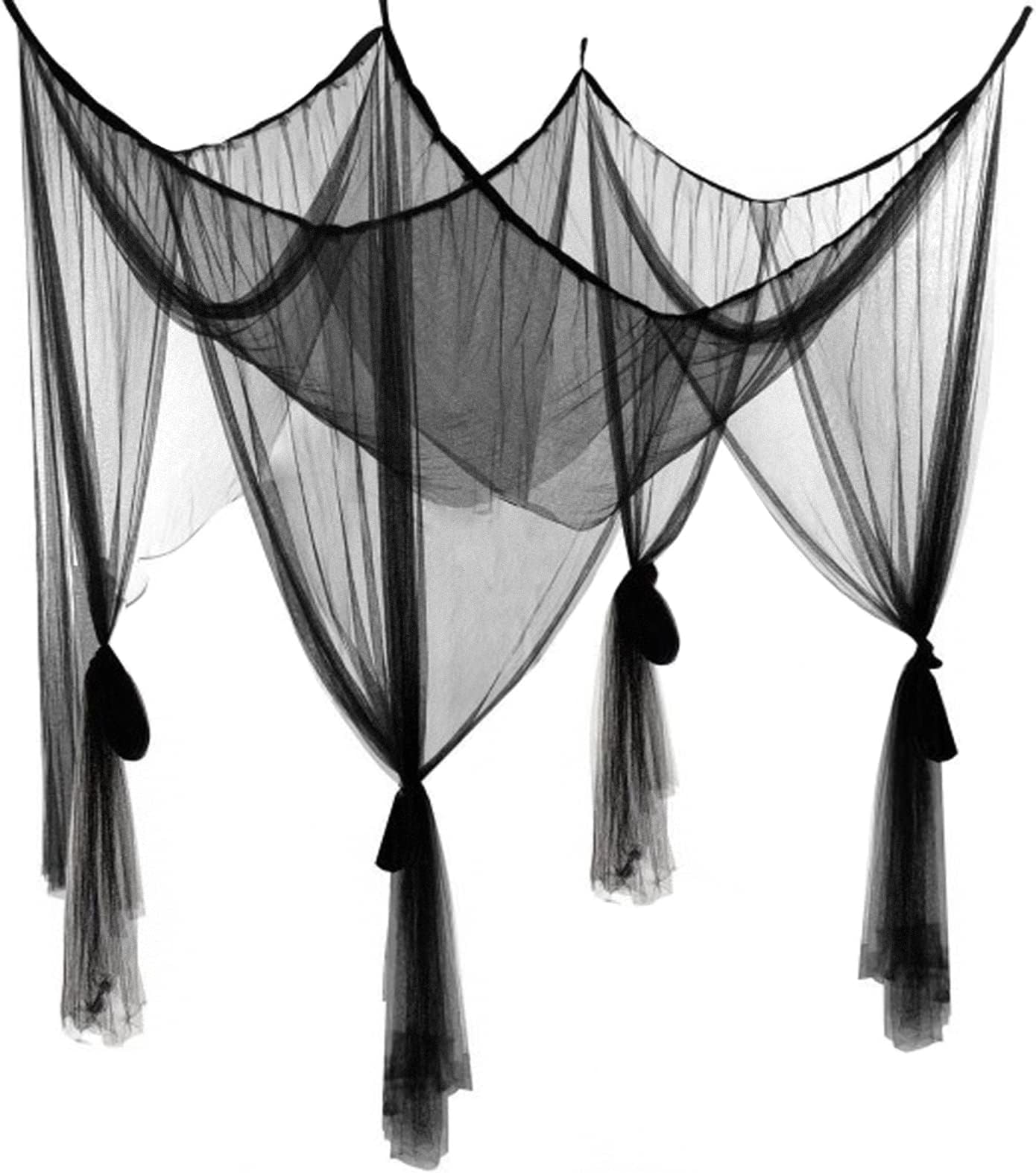 Anmas Box Mosquito Net Bed Canopy for Double Bed, Black Netting Four Corner Post Curtains Bed