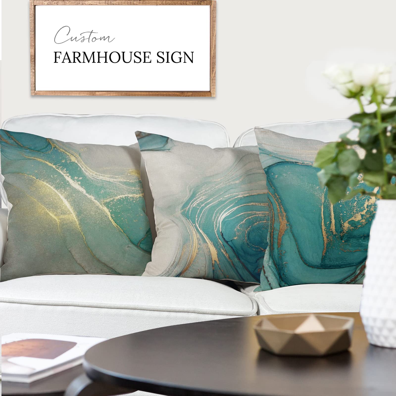 YCOLL Linen Cushion Covers, Set of 4 Decorative Geometric Pattern Cushions for Sofa Bedroom, Couch, Outdoor - 45 x 45 cm, A079 - Image 4