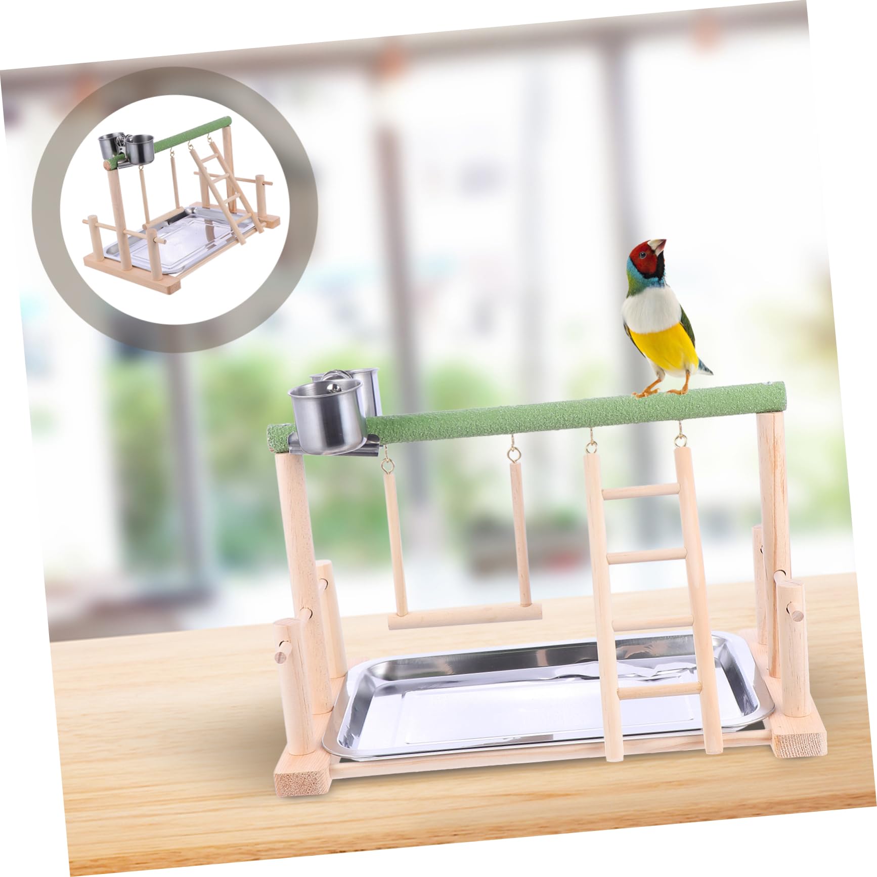 Parrot Playstand Legno Con Trespolo e Altalena Per Uccelli Giochi Stimolanti Per Pappagalli Cocorite e Inseparabili Supporto Per Arrampicata e Allenamento Pet Friendly