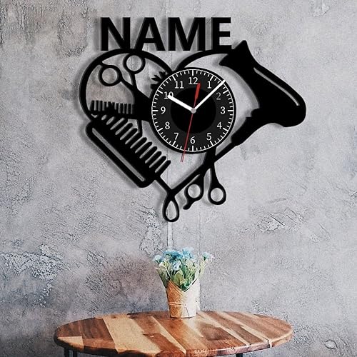 Miniatura 5 de WERWAES Reloj de pared para peluquero personalizado con nombre de 20 pulgadas, peine grande, decoración de peluquería, peine artístico, reloj de