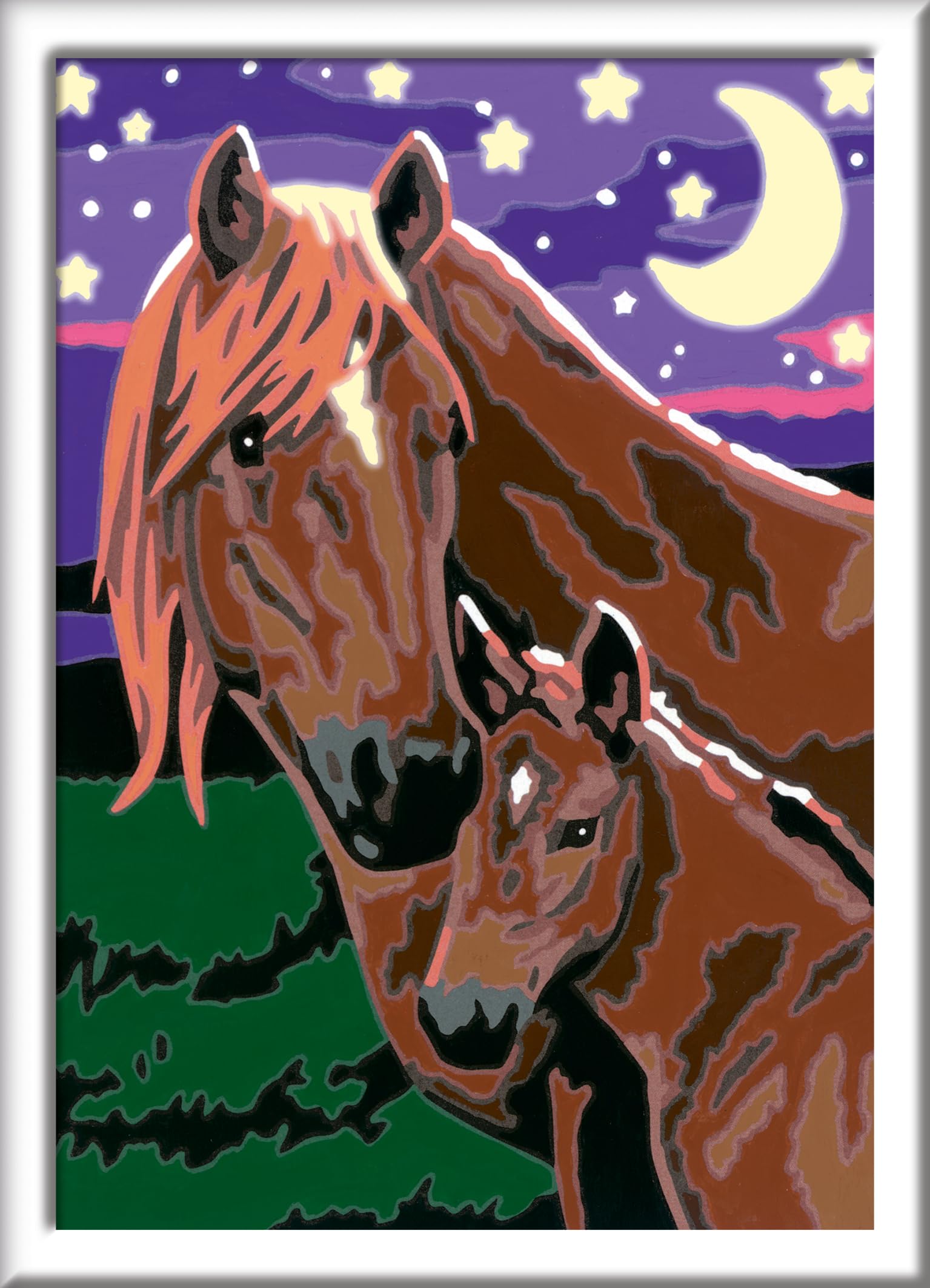 Ravensburger CreArt 27844 – Pferde – Malen nach Zahlen ab 7 Jahren (mit Rahmen, Pinsel und Acrylfarben, Leuchtet im Dunkeln)