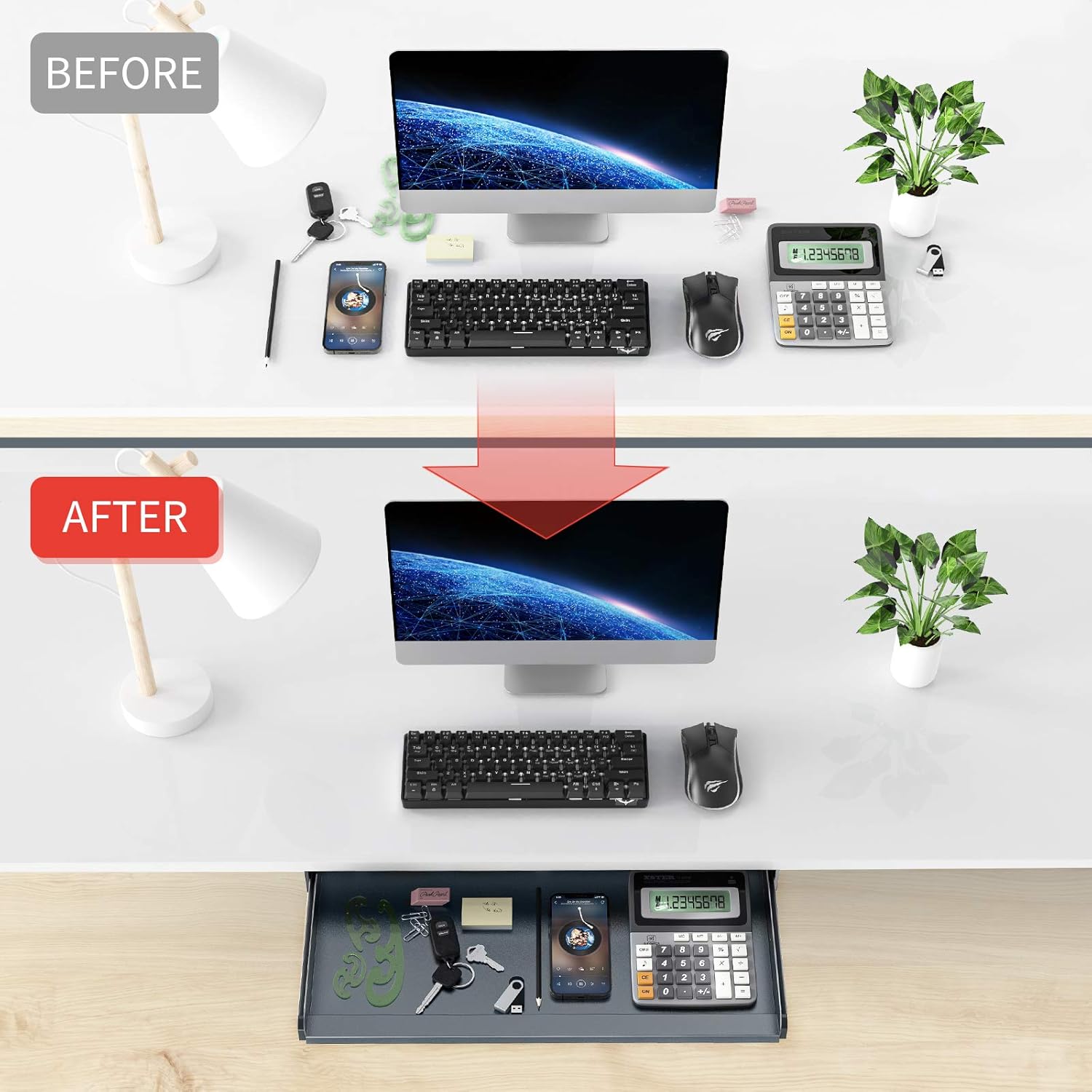 Havit Keyboard Tray Under Desk Drawer, 20.9'' x 10.6'' Ergonomic Keyboard Slide-Out Platform, Sturdy Underdesk Drawer Office Storage Organizer Computer Desk Accessory : Office Products