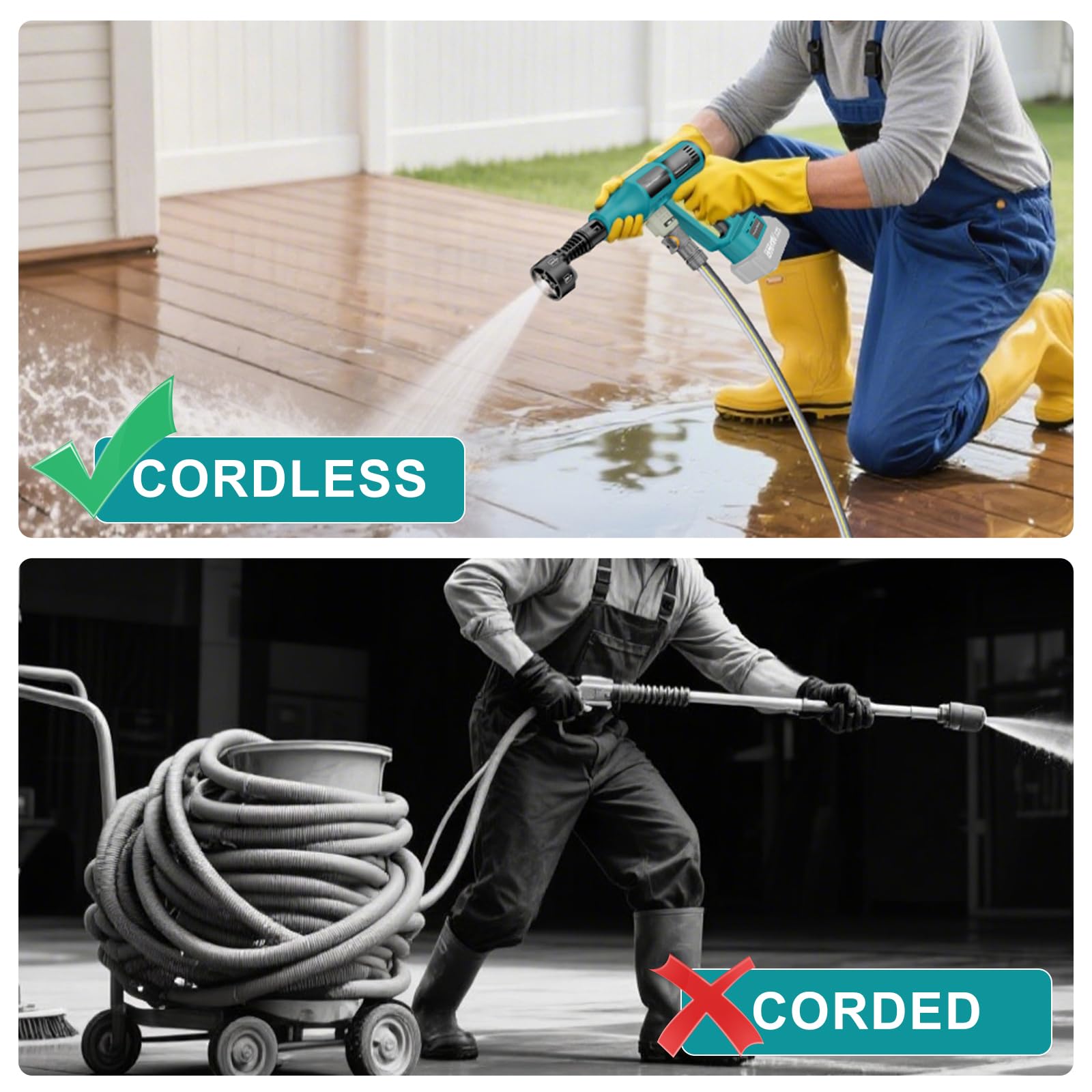Limpiador de alta presión con batería de 700 psi, compatible con baterías Makita de 18 V, limpiador de alta presión portátil con 2 baterías de 4,0 Ah, boquilla 6 en 1, pulverizador de espuma, manguera