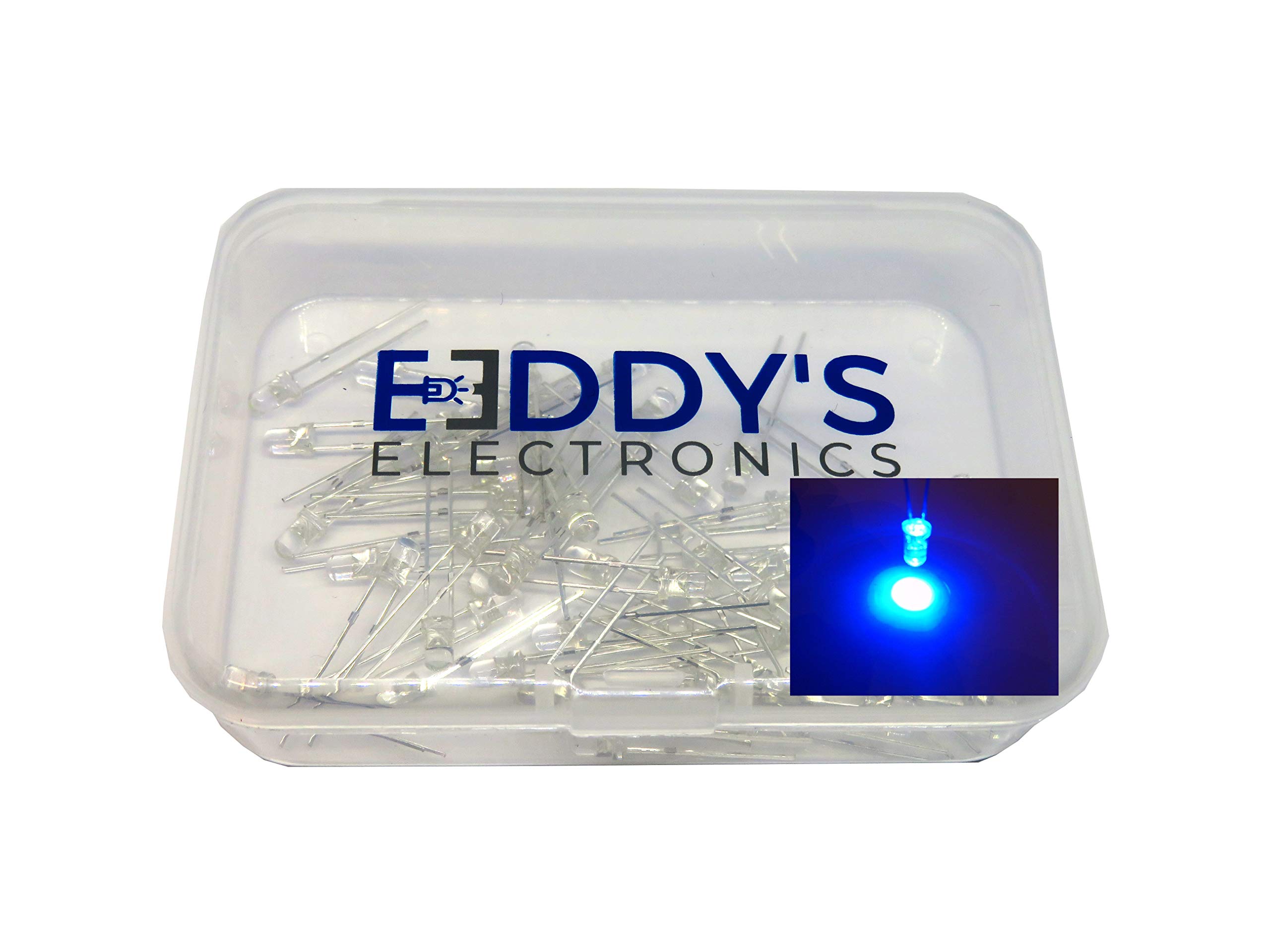 Eddy's Electronics Blue 3V Clear Ultra Bright 3Mm 5Mm Round Water Clear Leds Light Emitting Diode (, 3Mm - 100 Pieces)